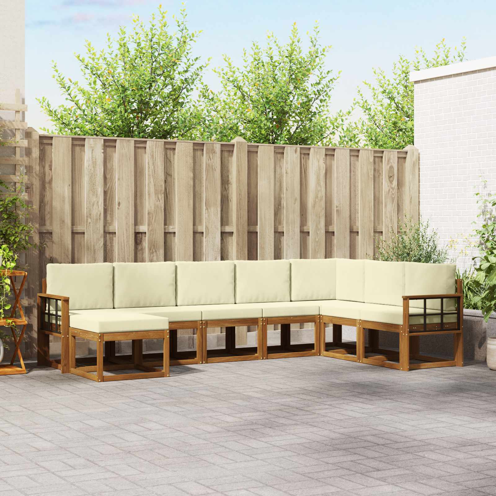 Buiten bankenset met kussen 8 pcs Natuurlijk en Crème