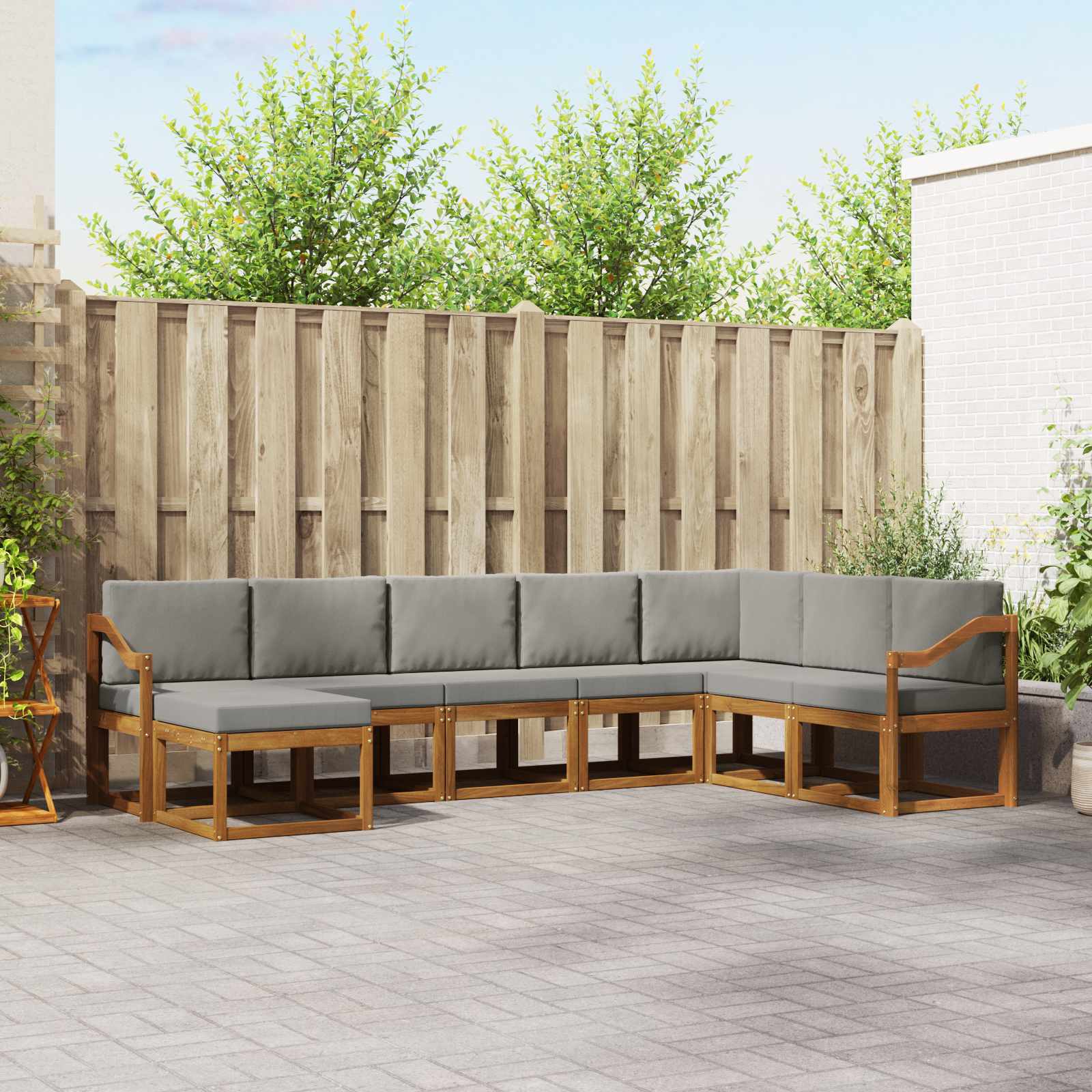 Buiten bankenset met kussen 8 pcs Natuurlijk en Lichtgrijs – afbeelding 1