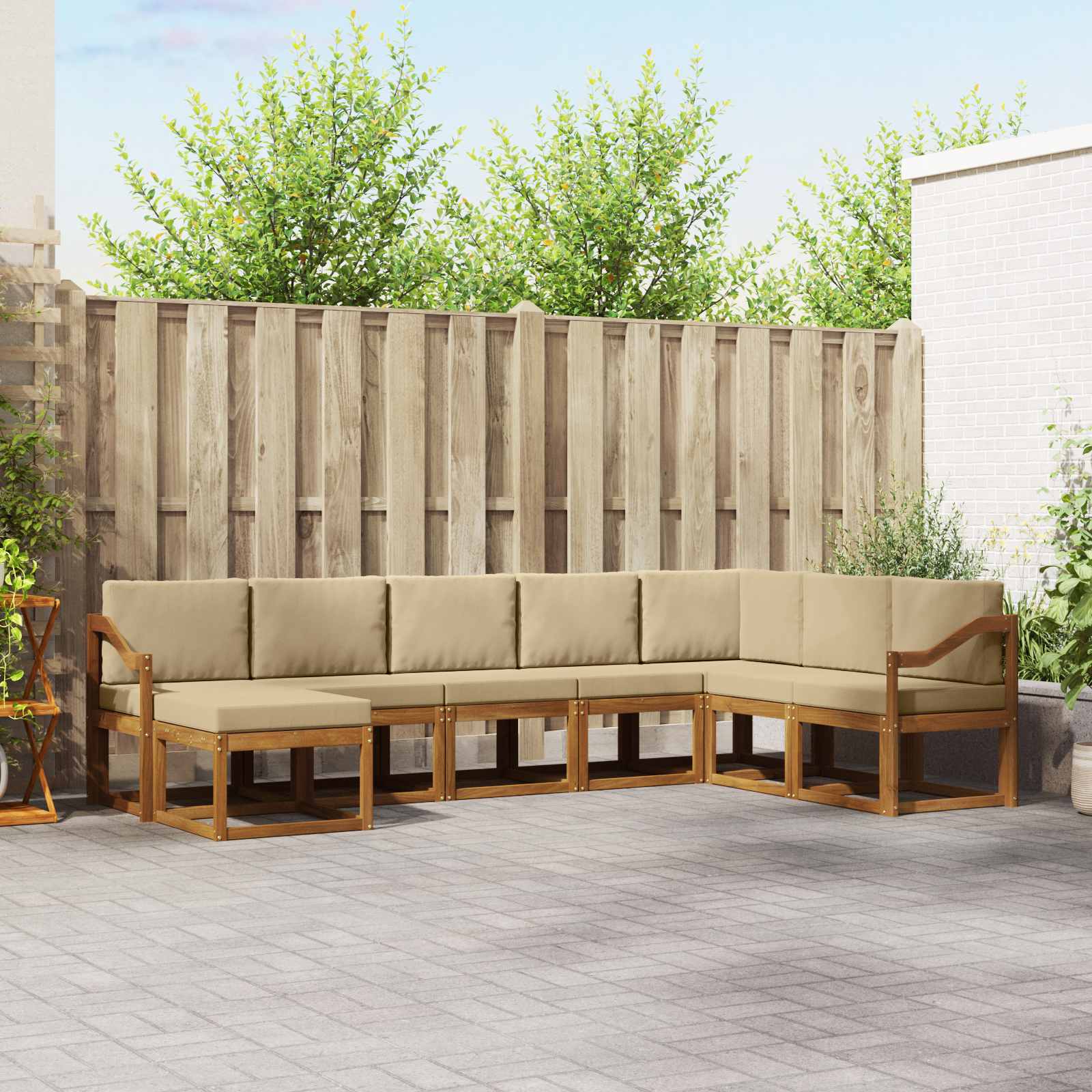 Buiten bankenset met kussen 8 pcs Natuurlijk en Beige