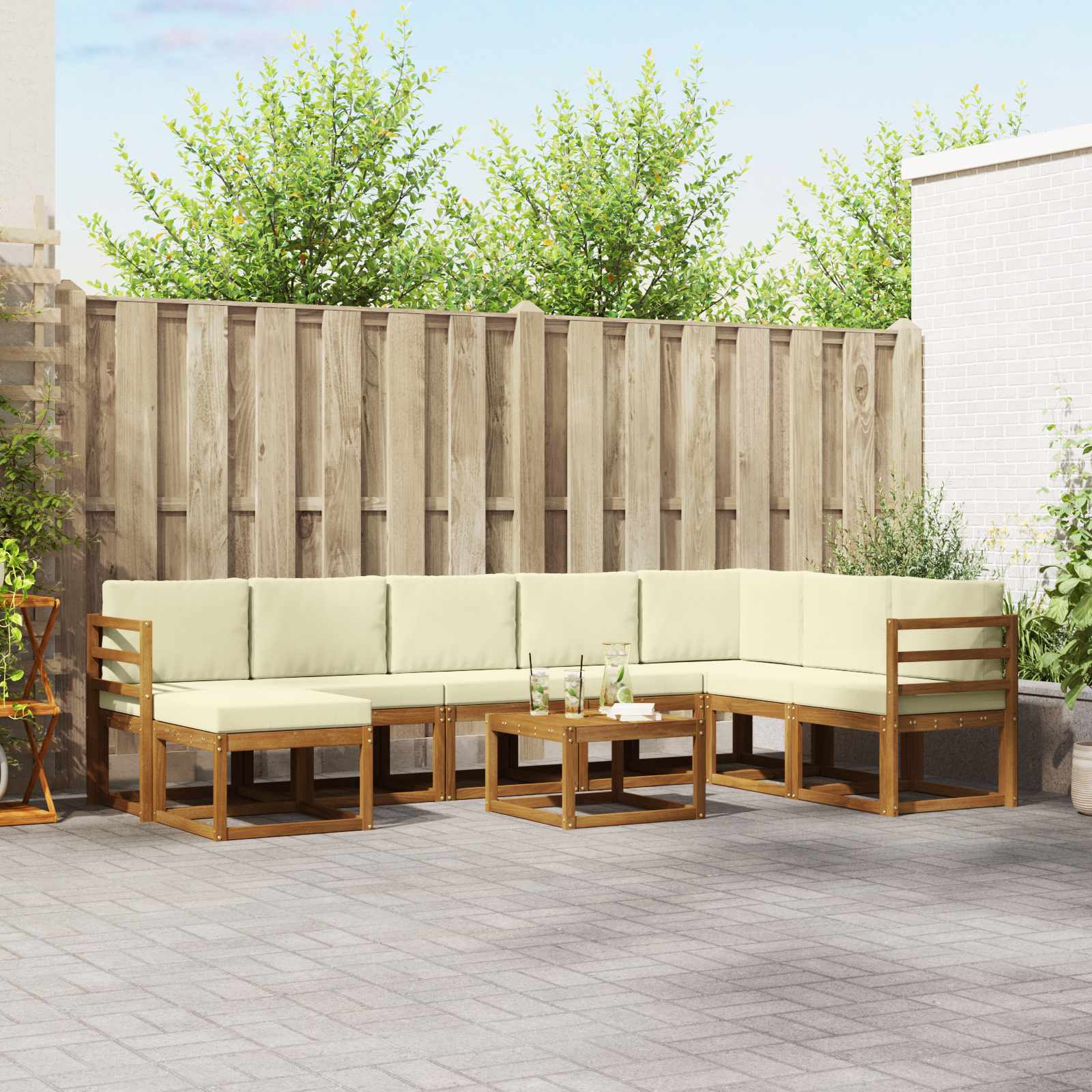 Buiten bankenset met kussen 9 pcs Natuurlijk en Crème – afbeelding 1