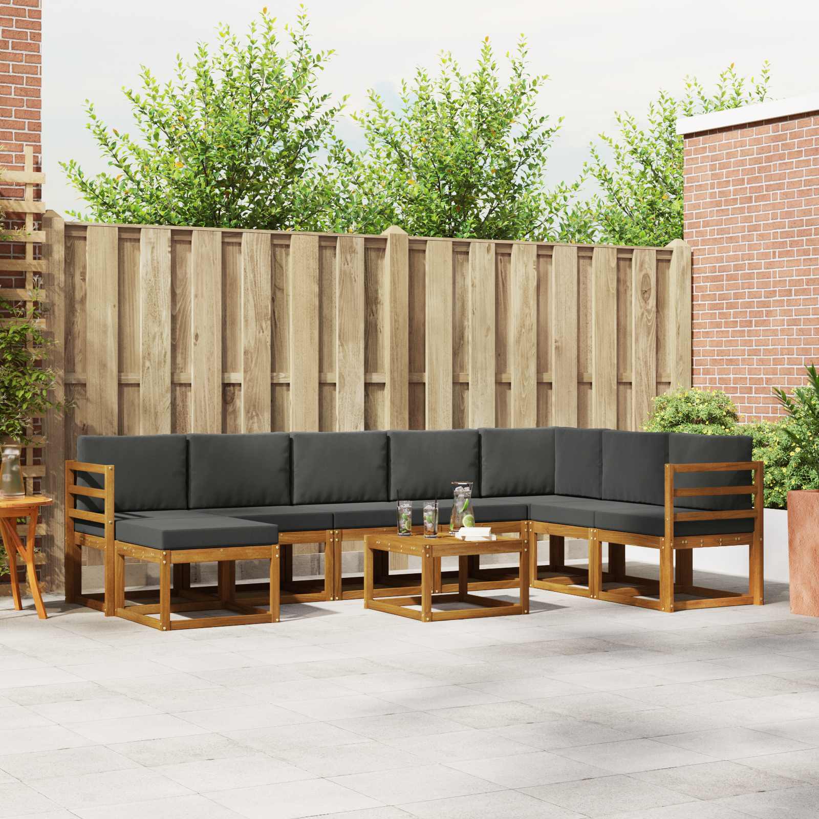 Buiten bankenset met kussen 9 pcs Natuurlijk en Antraciet – afbeelding 1