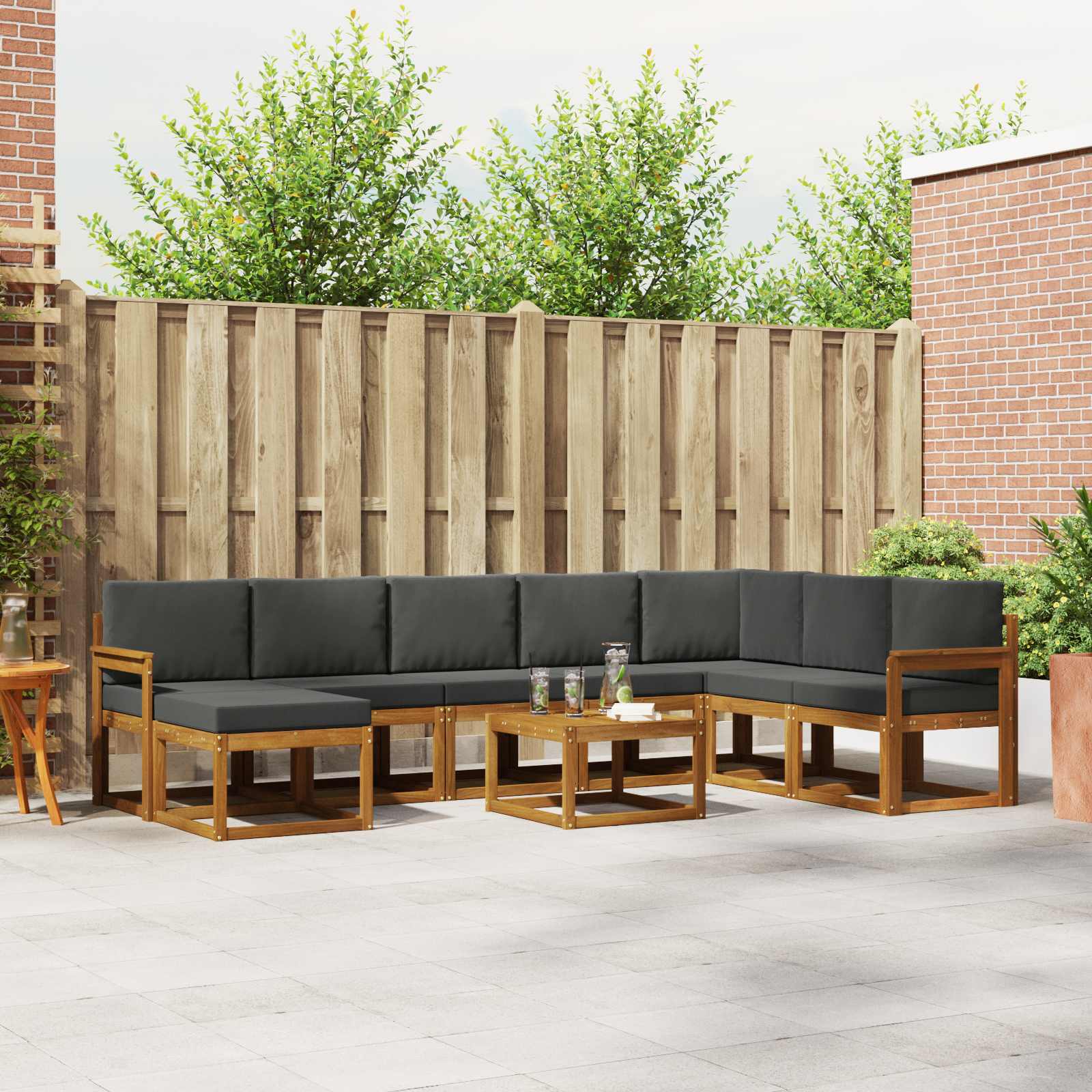 Buiten bankenset met kussen 9 pcs Natuurlijk en Antraciet – afbeelding 1