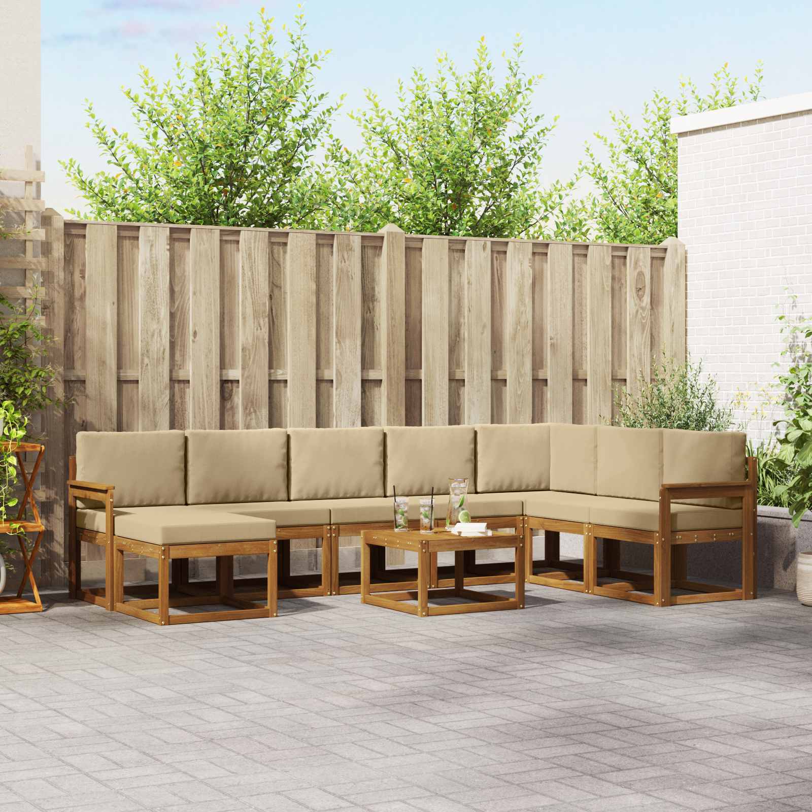 Buiten bankenset met kussen 9 pcs Natuurlijk en Beige – afbeelding 1