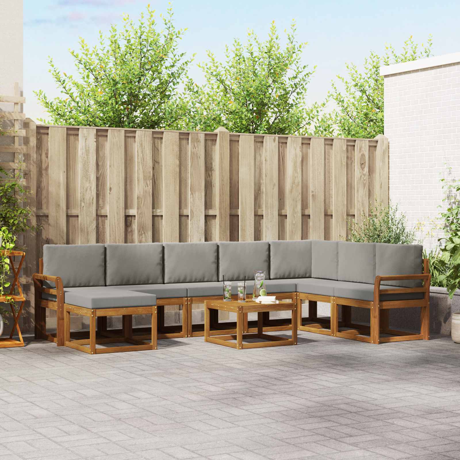 Buiten bankenset met kussen 9 pcs Natuurlijk en Lichtgrijs – afbeelding 1