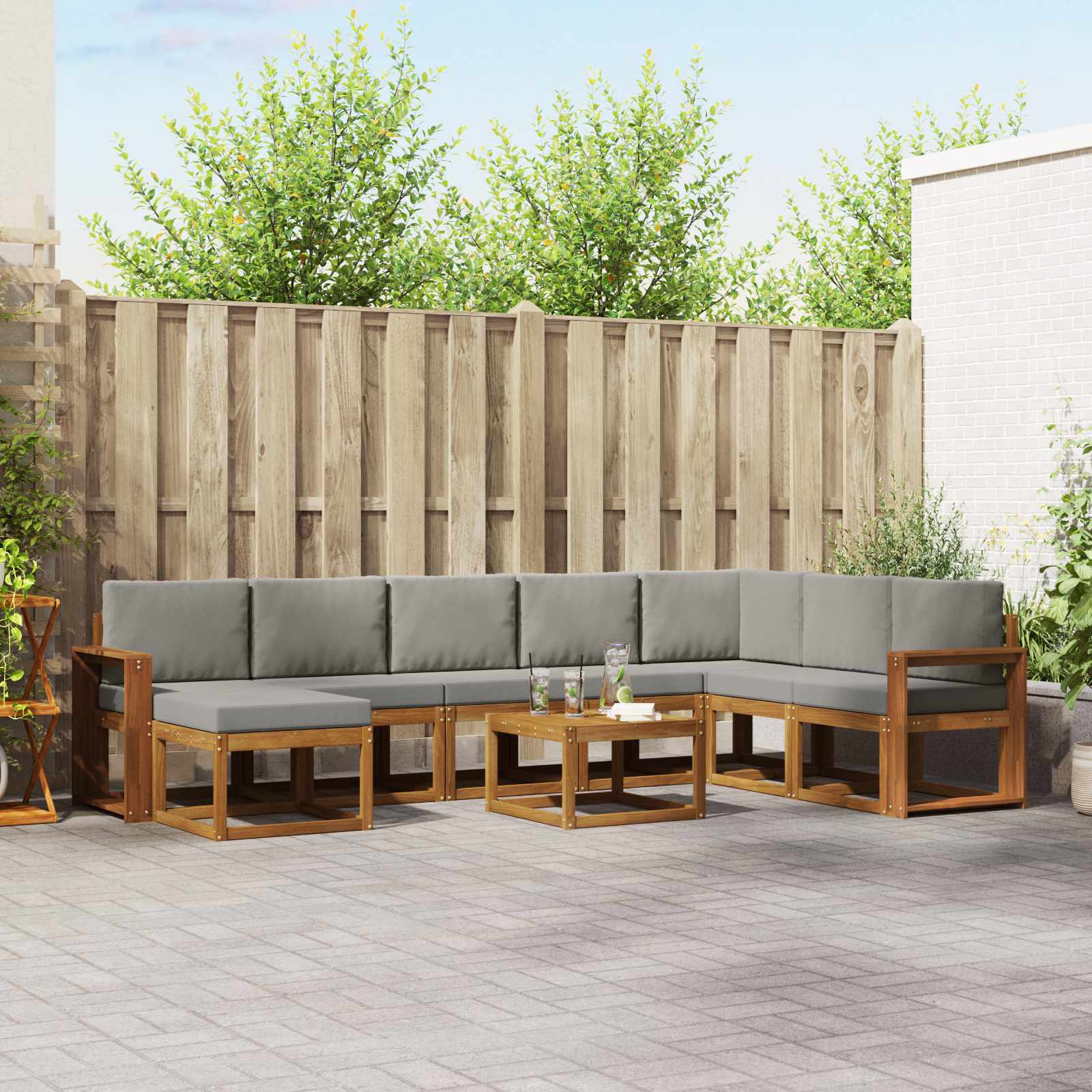 Buiten bankenset met kussen 9 pcs Natuurlijk en Lichtgrijs – afbeelding 1