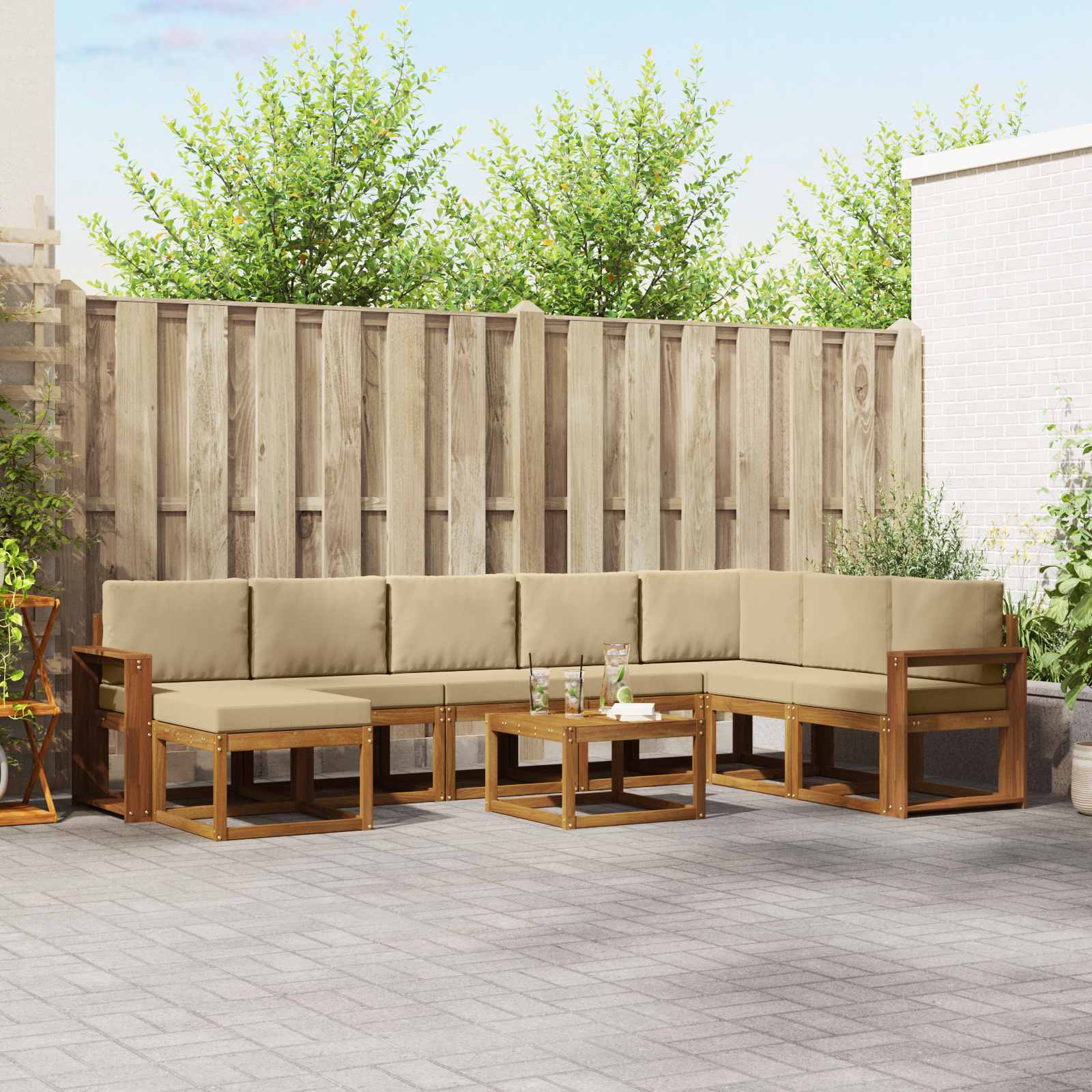 Buiten bankenset met kussen 9 pcs Natuurlijk en Beige – afbeelding 1