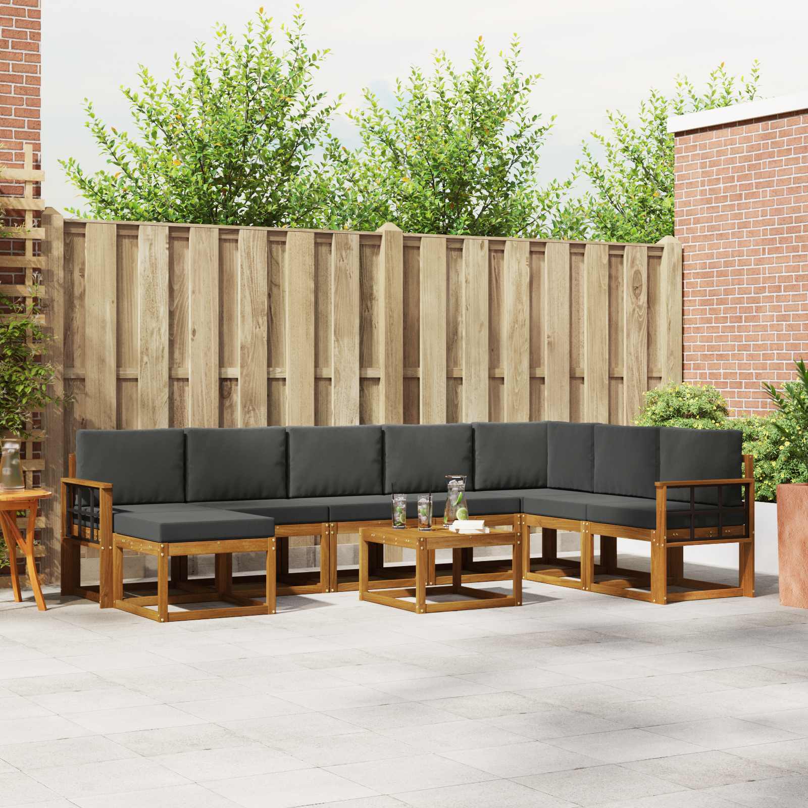 Buiten bankenset met kussen 9 pcs Natuurlijk en Antraciet
