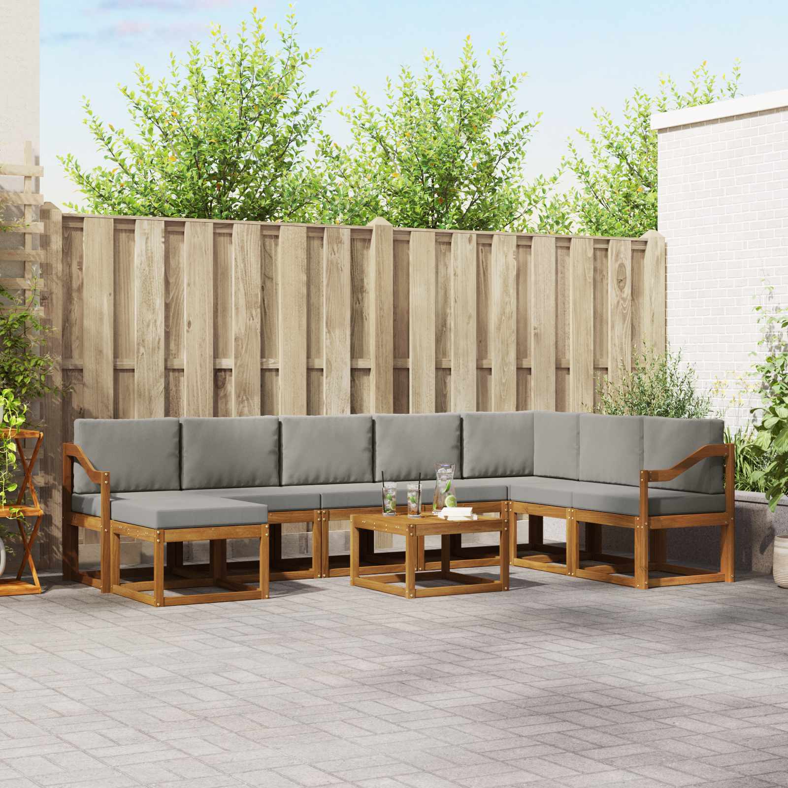 Buiten bankenset met kussen 9 pcs Natuurlijk en Lichtgrijs – afbeelding 1