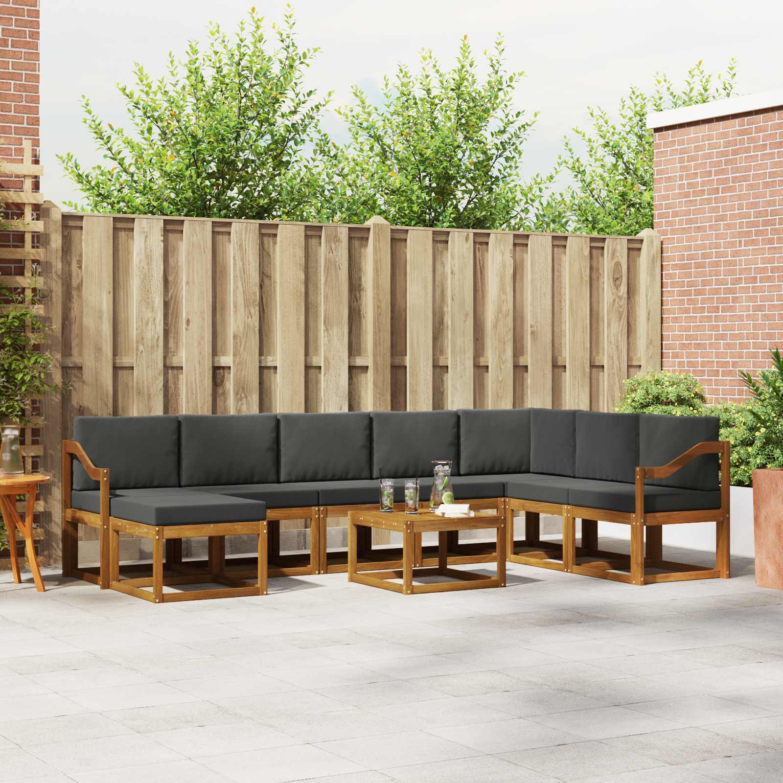 Buiten bankenset met kussen 9 pcs Natuurlijk en Antraciet – afbeelding 1