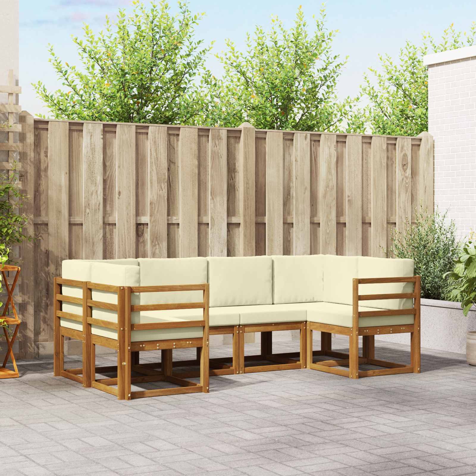 Buiten bankenset met kussen 6 pcs Natuurlijk en Crème