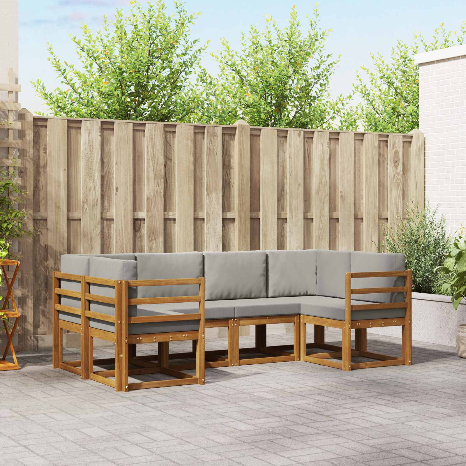 Buiten bankenset met kussen 6 pcs Natuurlijk en Lichtgrijs