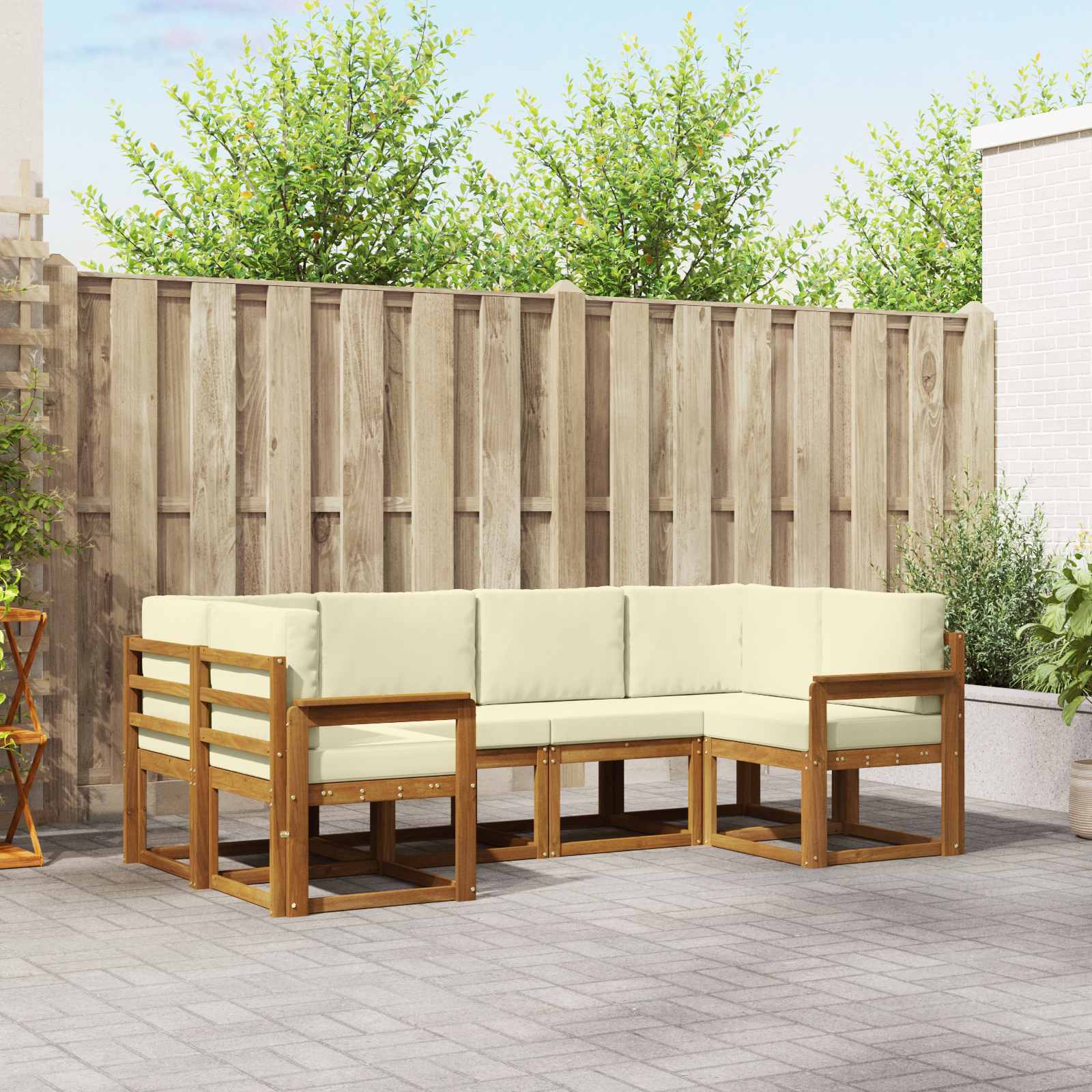 Buiten bankenset met kussen 6 pcs Natuurlijk en Crème