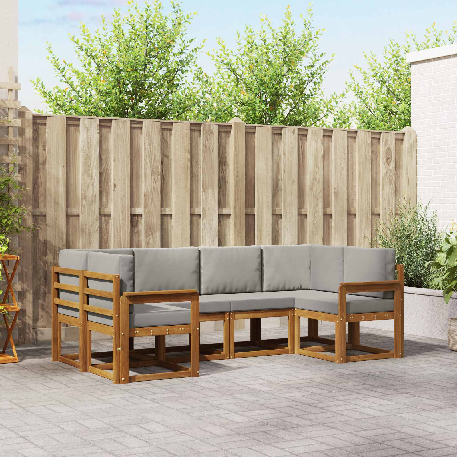 Buiten bankenset met kussen 6 pcs Natuurlijk en Lichtgrijs – afbeelding 1