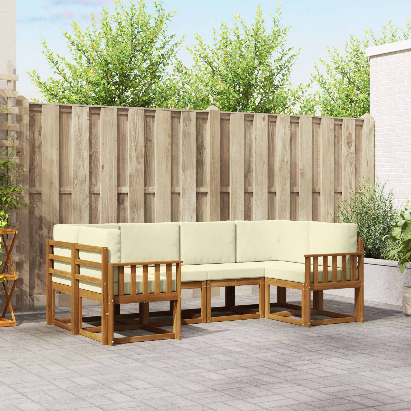Buiten bankenset met kussen 6 pcs Natuurlijk en Crème – afbeelding 1