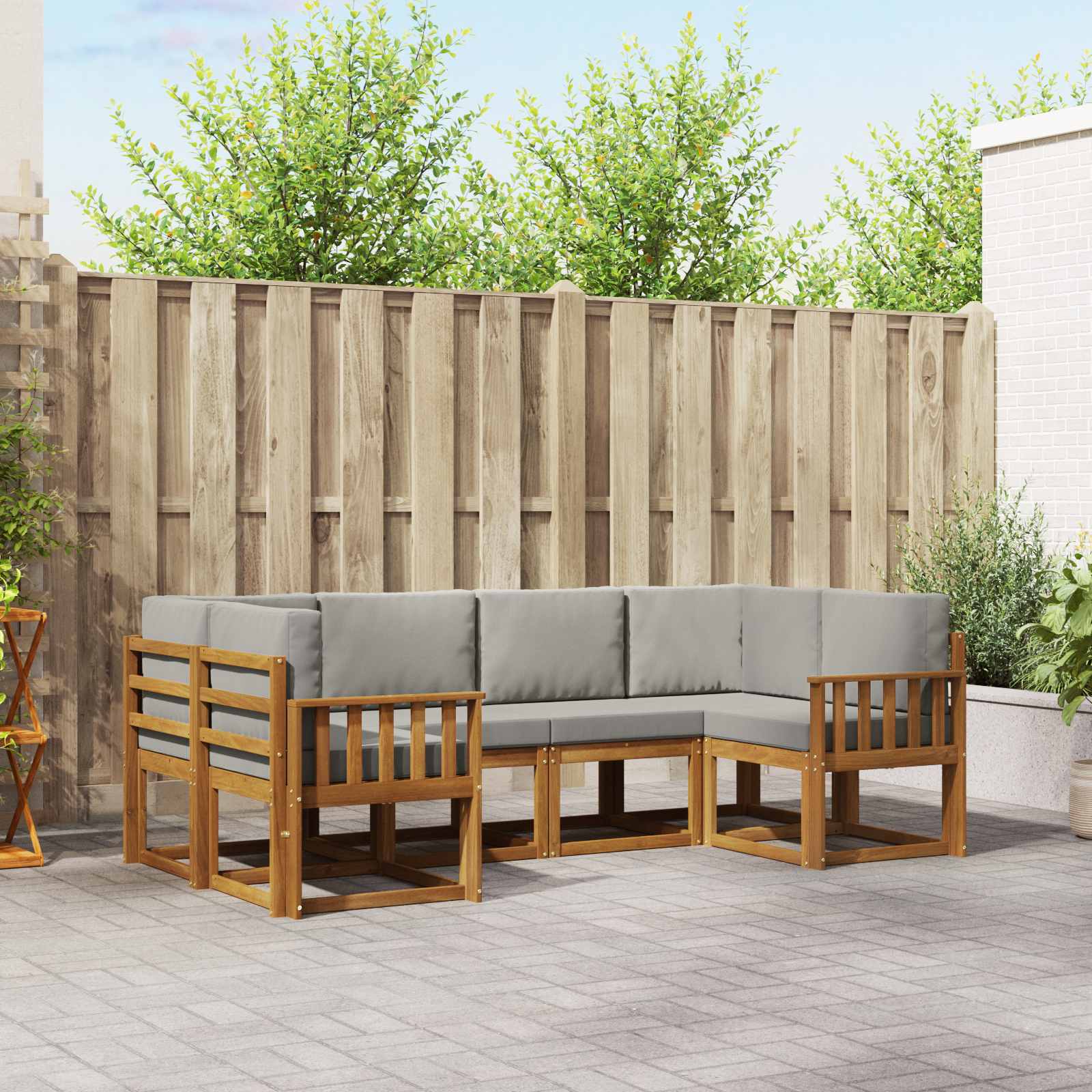 Buiten bankenset met kussen 6 pcs Natuurlijk en Lichtgrijs – afbeelding 1