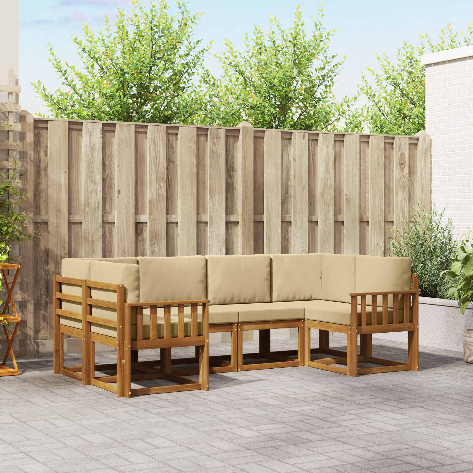Buiten bankenset met kussen 6 pcs Natuurlijk en Beige – afbeelding 1