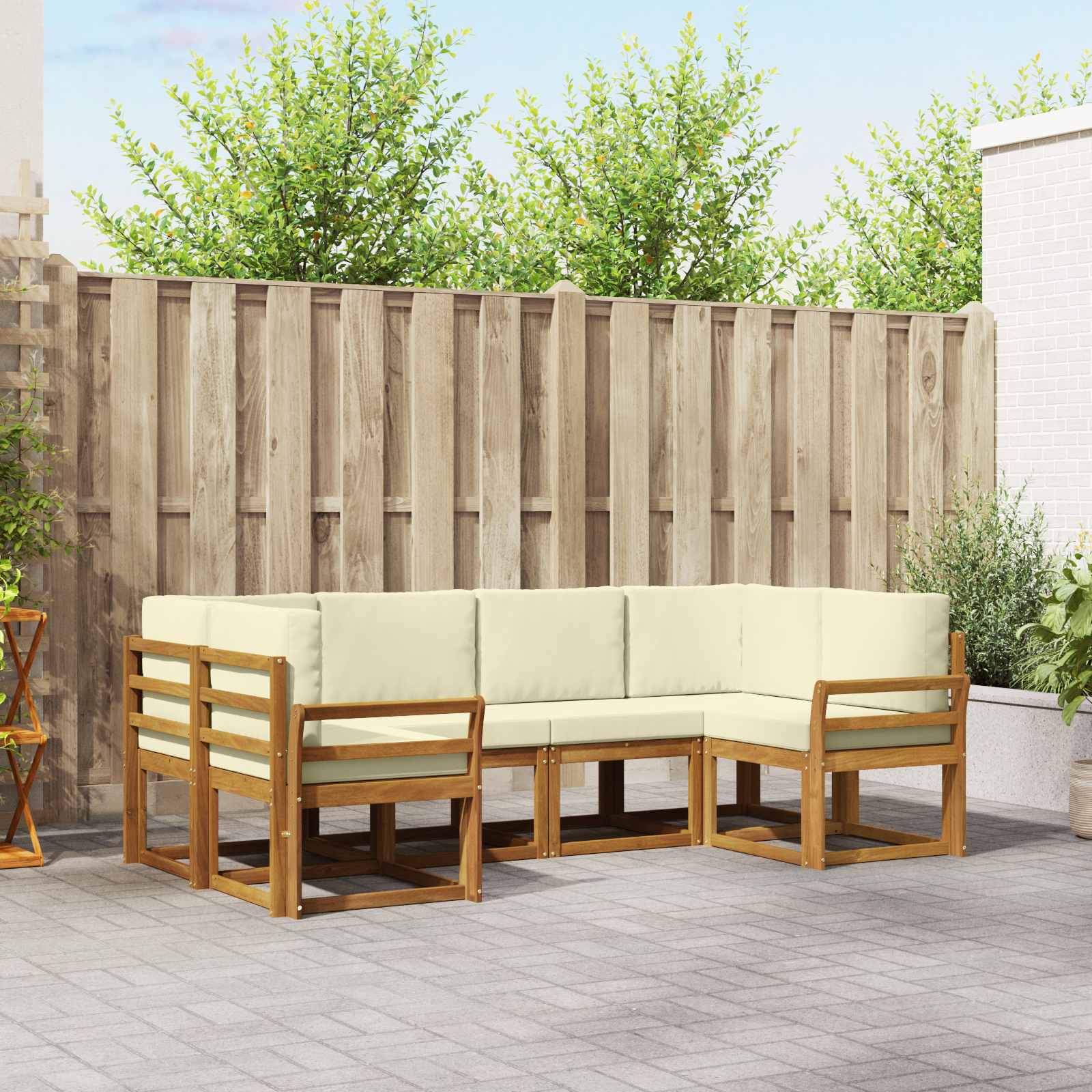 Buiten bankenset met kussen 6 pcs Natuurlijk en Crème – afbeelding 1