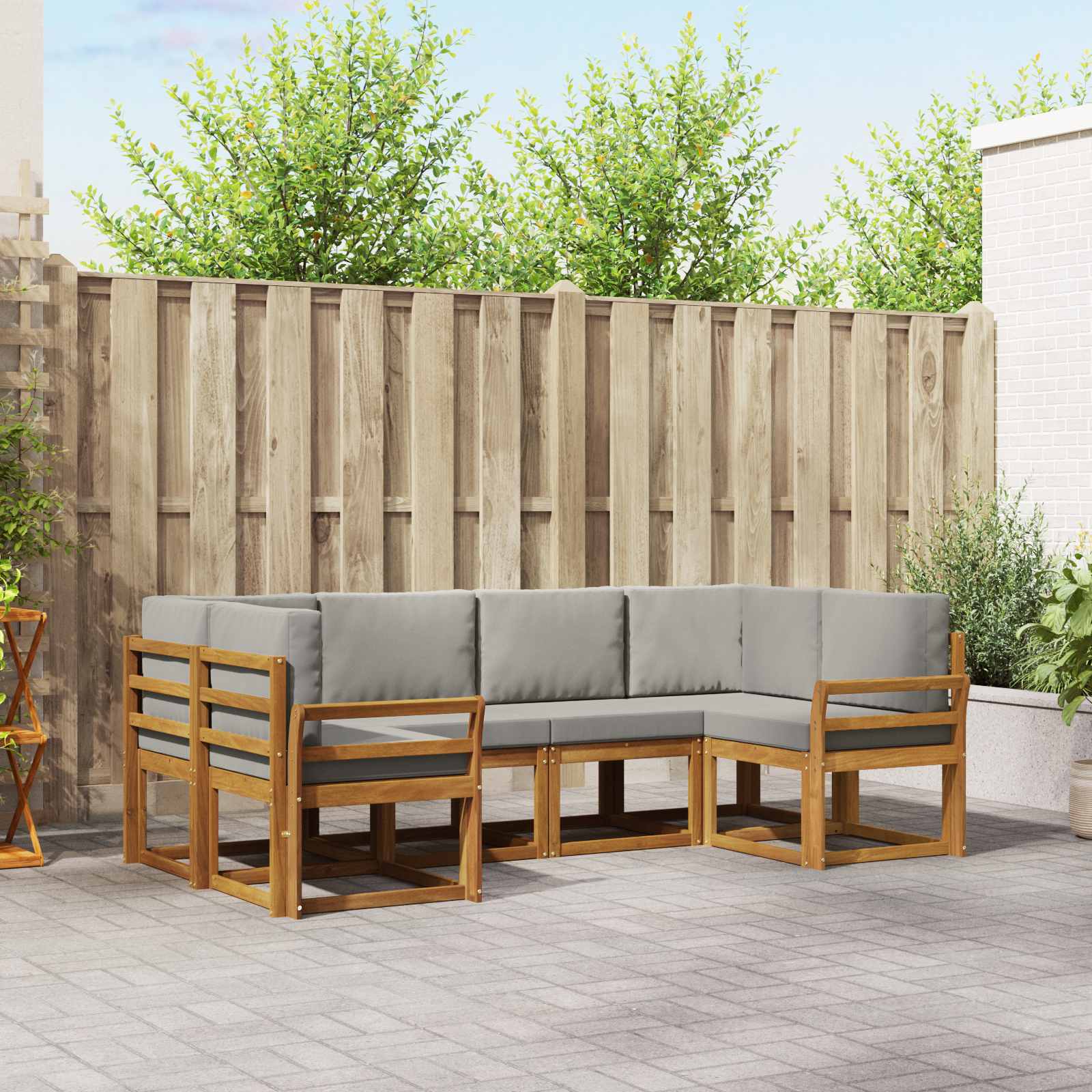 Buiten bankenset met kussen 6 pcs Natuurlijk en Lichtgrijs