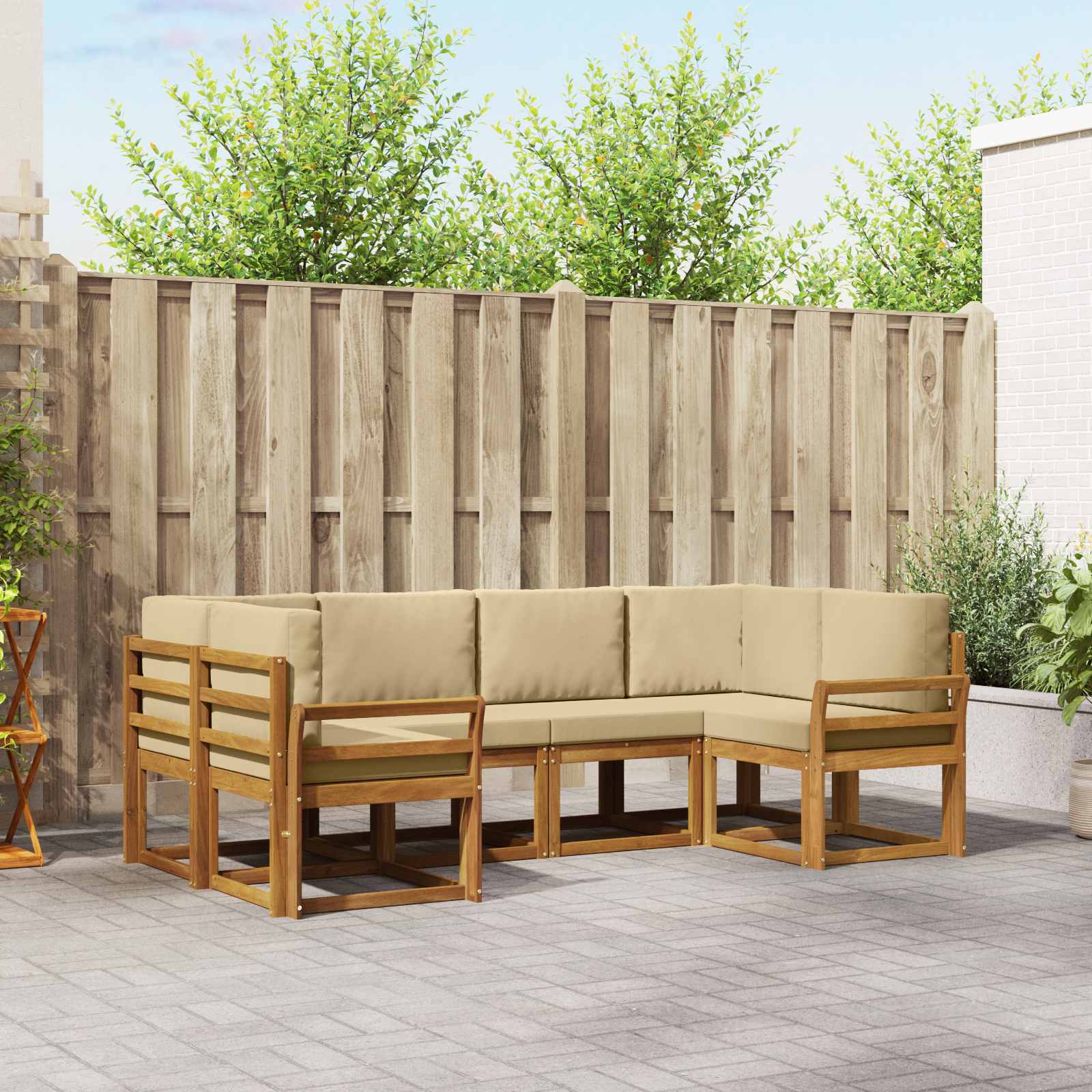Buiten bankenset met kussen 6 pcs Natuurlijk en Beige – afbeelding 1