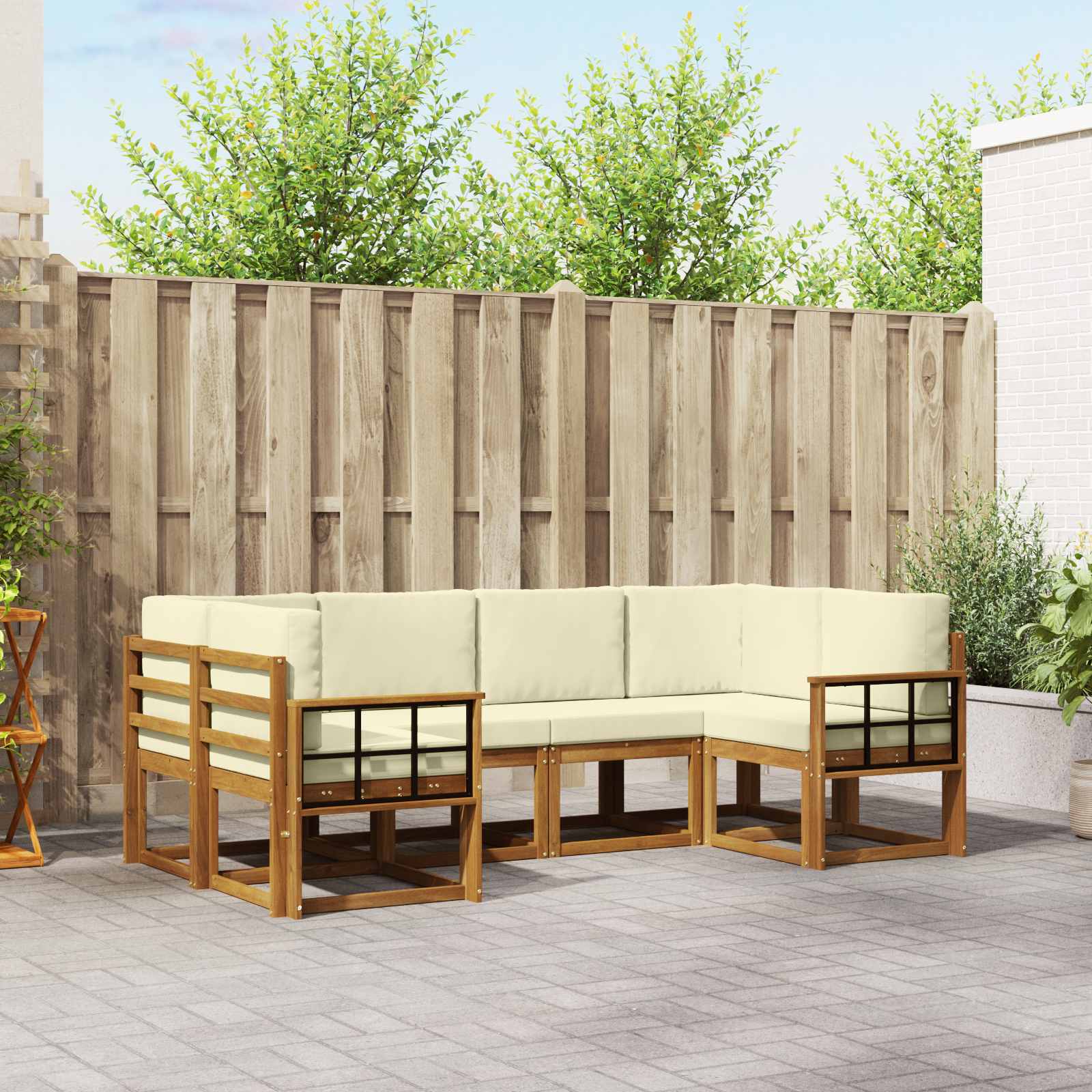 Buiten bankenset met kussen 6 pcs Natuurlijk en Crème – afbeelding 1