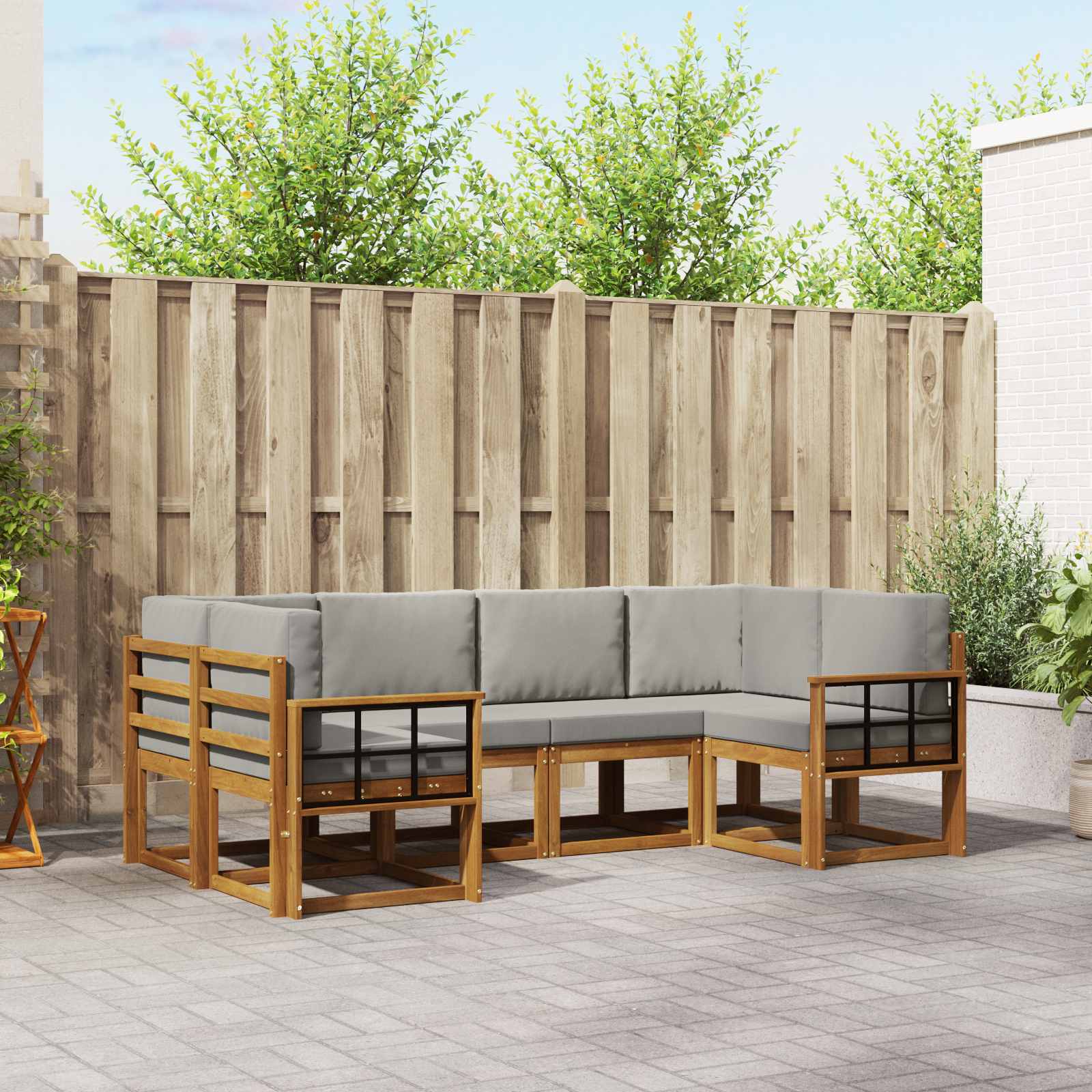 Buiten bankenset met kussen 6 pcs Natuurlijk en Lichtgrijs – afbeelding 1
