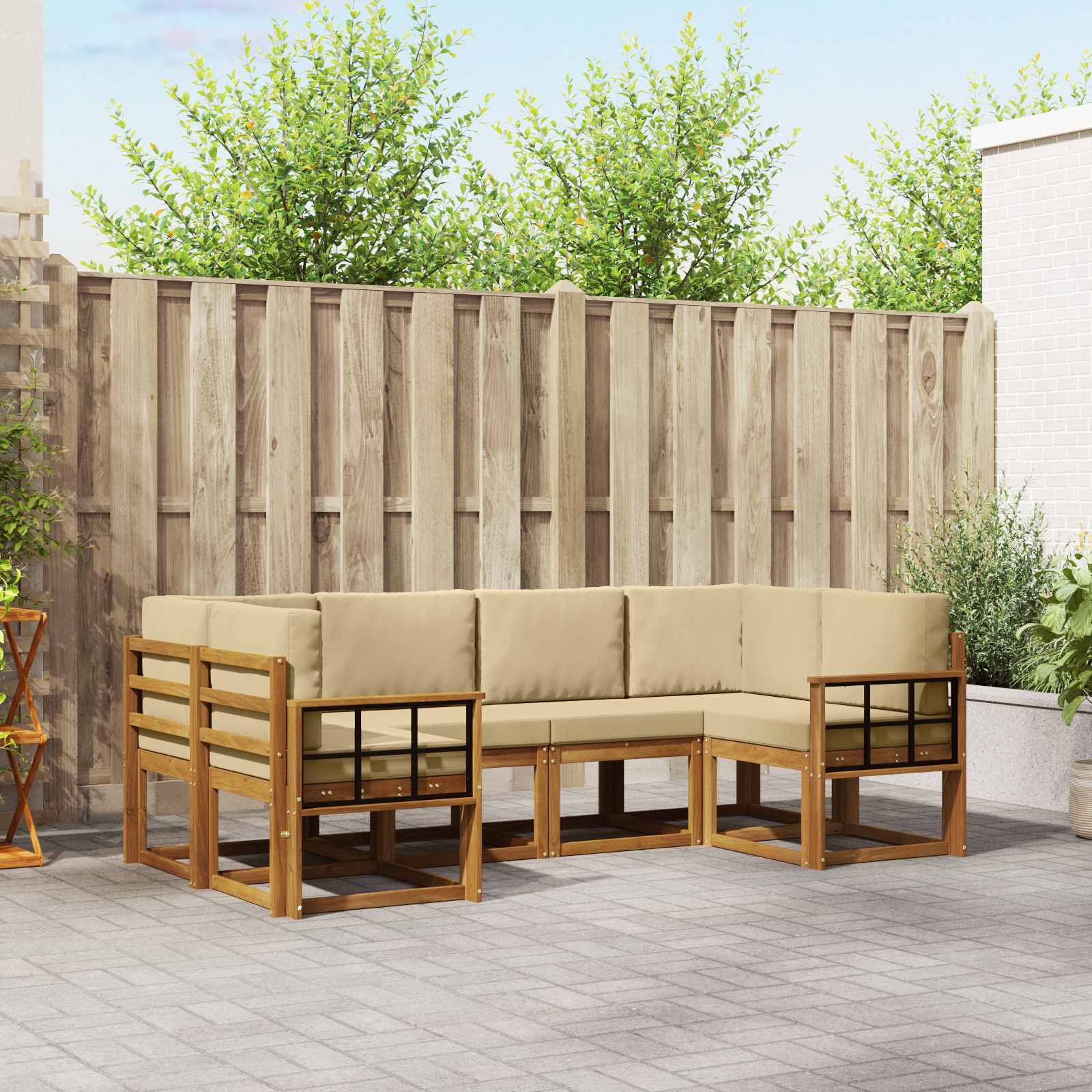 Buiten bankenset met kussen 6 pcs Natuurlijk en Beige – afbeelding 1