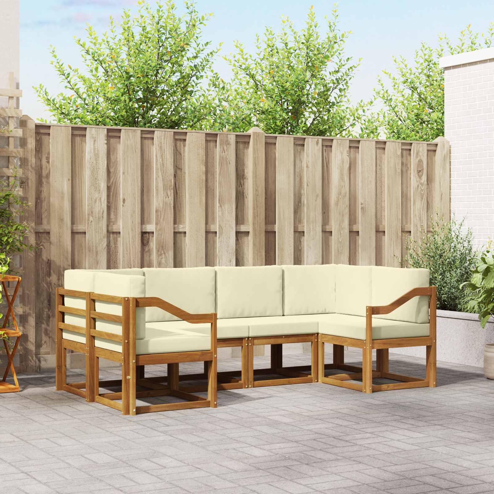 Buiten bankenset met kussen 6 pcs Natuurlijk en Crème – afbeelding 1
