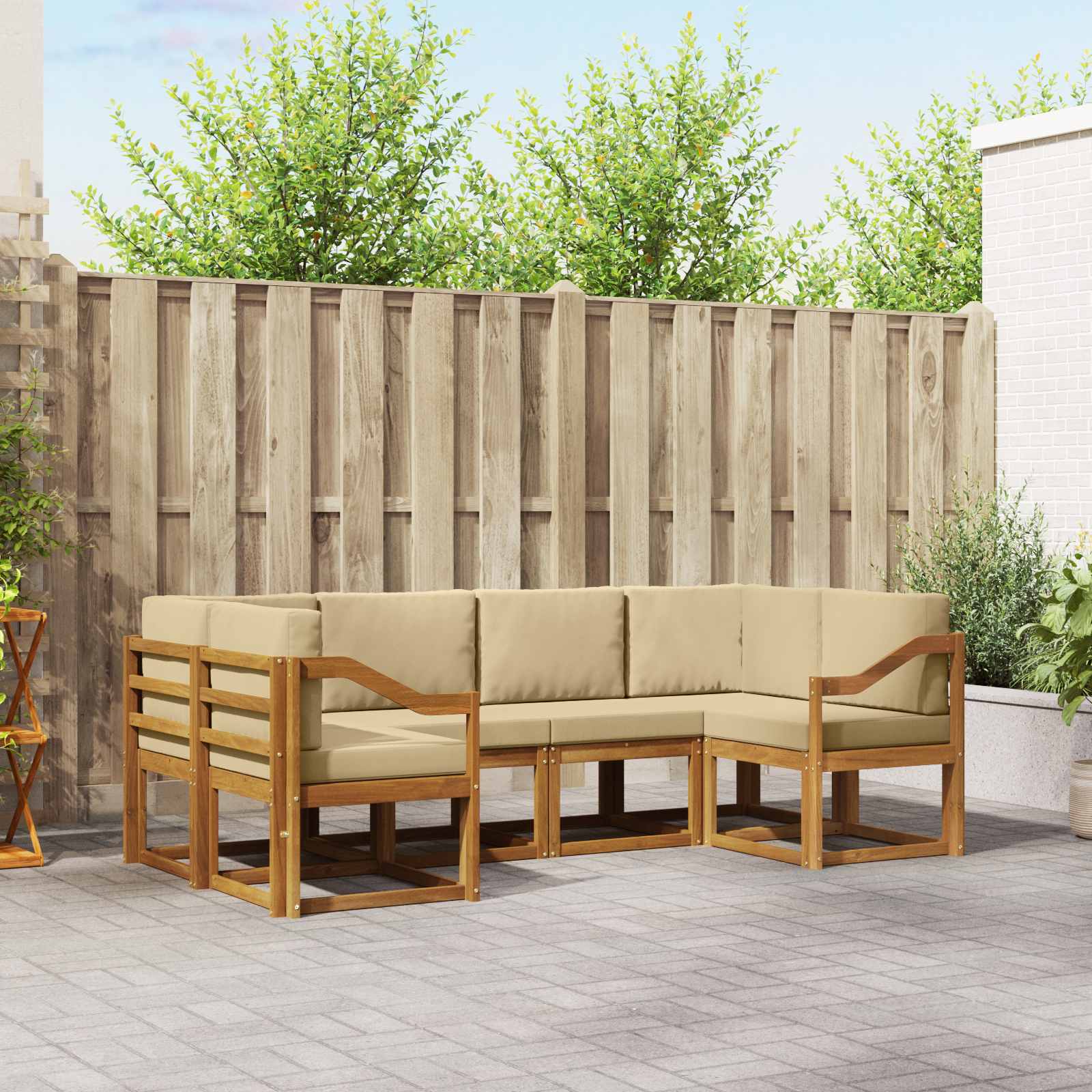 Buiten bankenset met kussen 6 pcs Natuurlijk en Beige – afbeelding 1