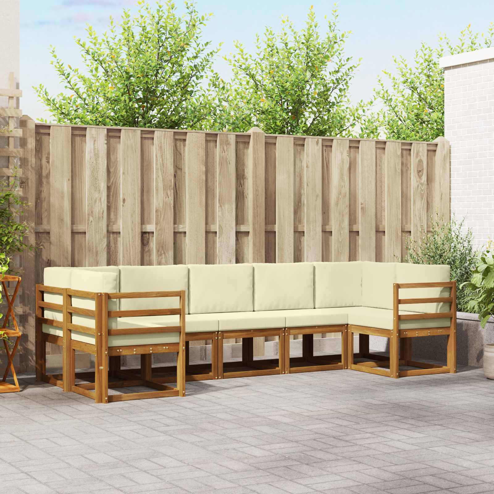 Buiten bankenset met kussen 7 pcs Natuurlijk en Crème