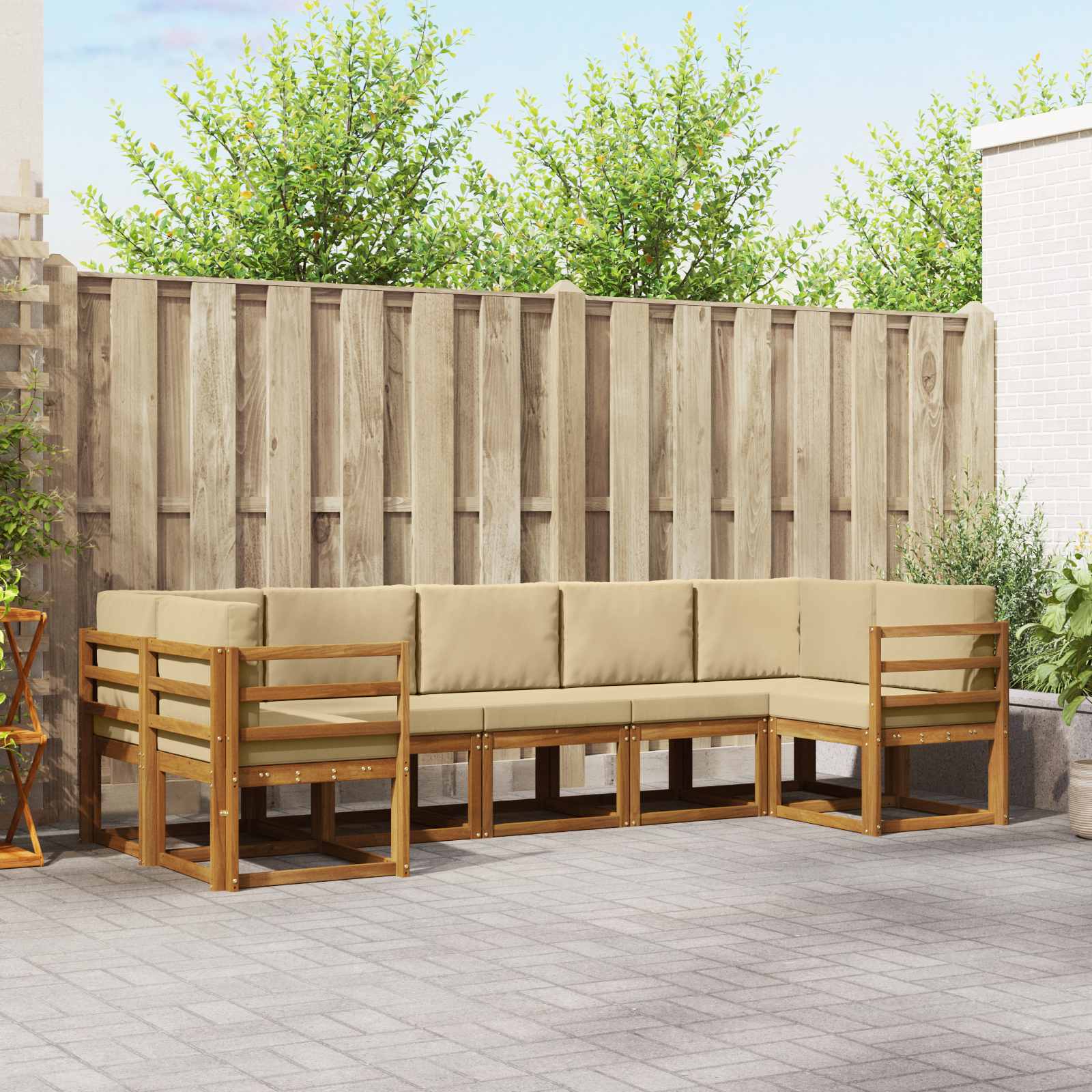 Buiten bankenset met kussen 7 pcs Natuurlijk en Beige – afbeelding 1