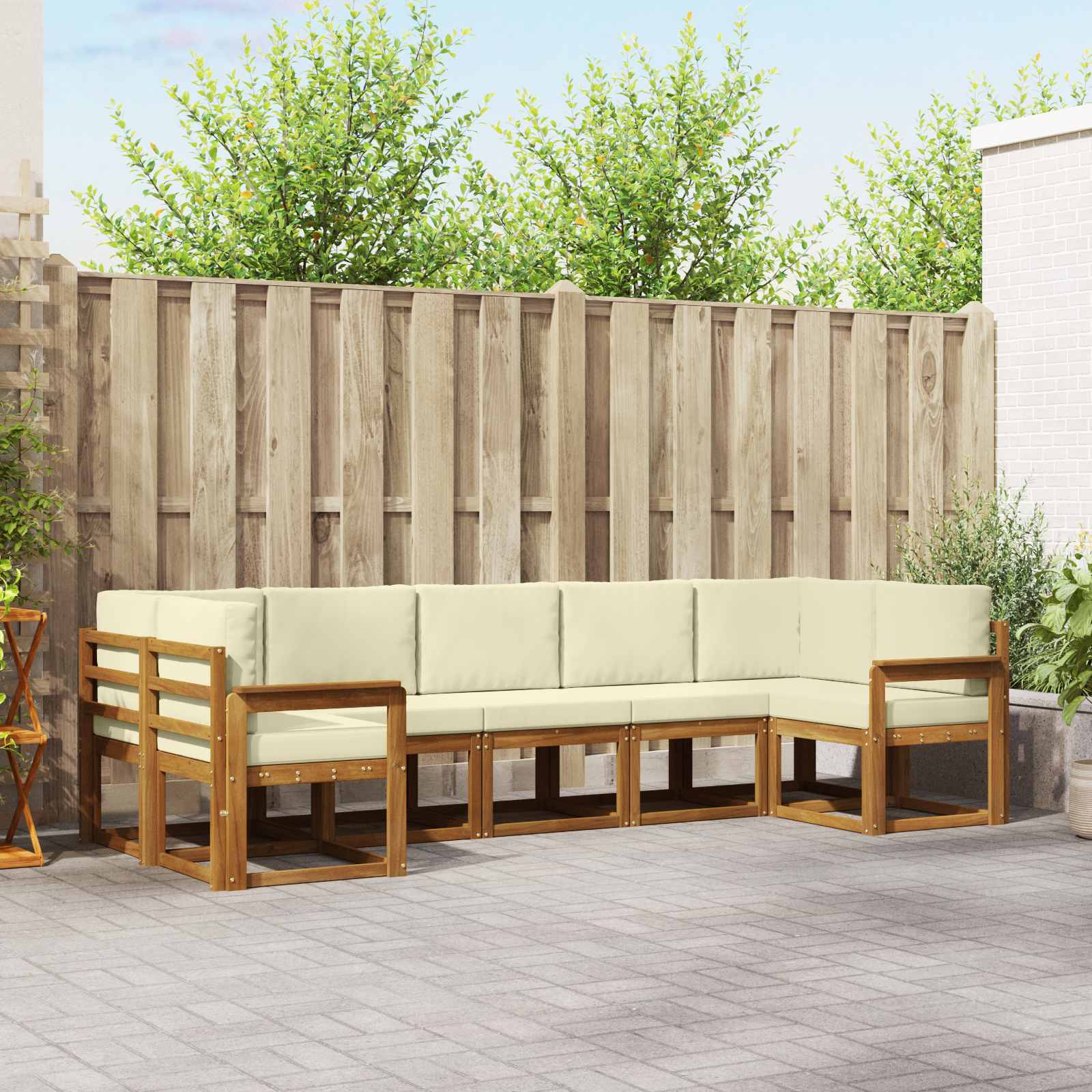 Buiten bankenset met kussen 7 pcs Natuurlijk en Crème – afbeelding 1
