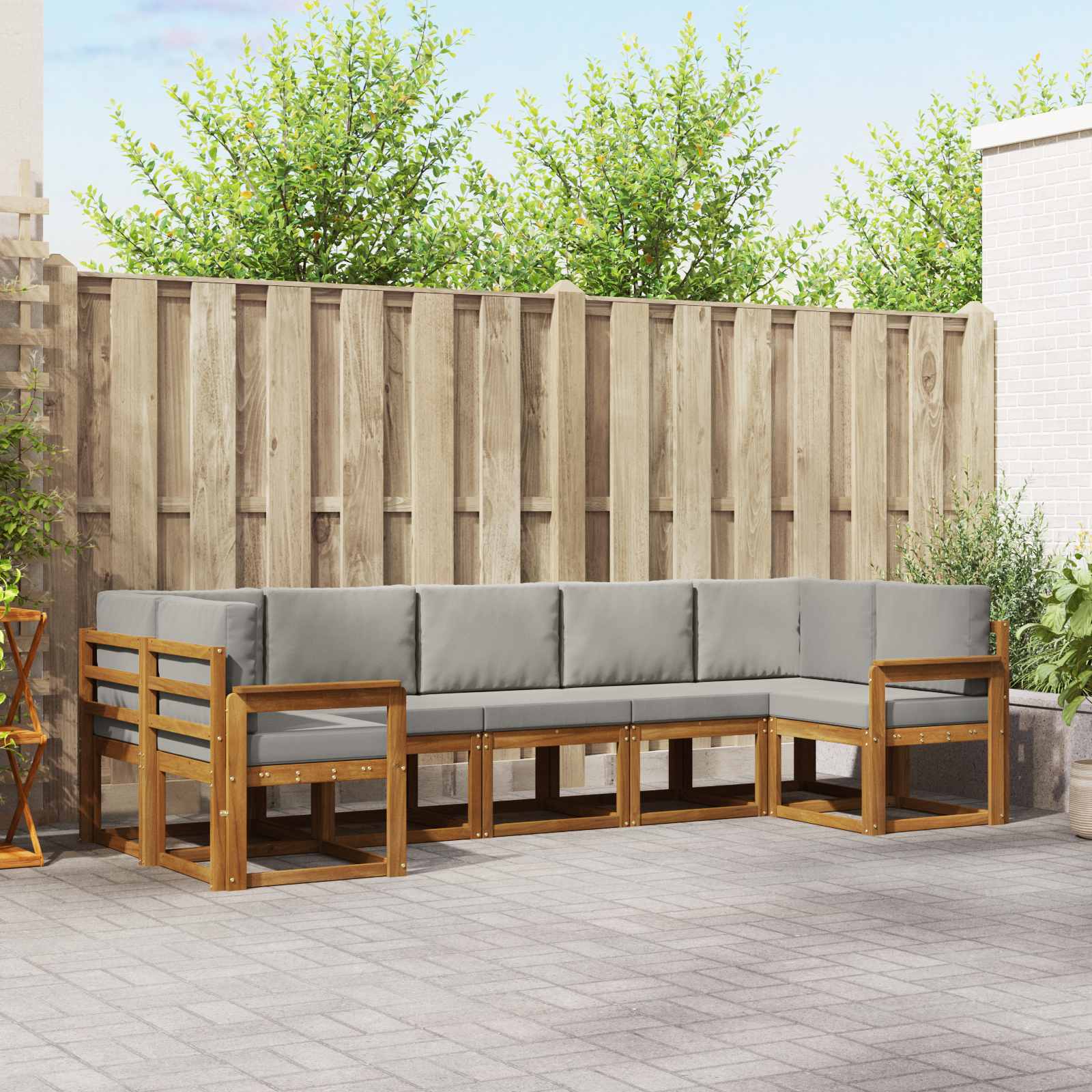 Buiten bankenset met kussen 7 pcs Natuurlijk en Lichtgrijs – afbeelding 1
