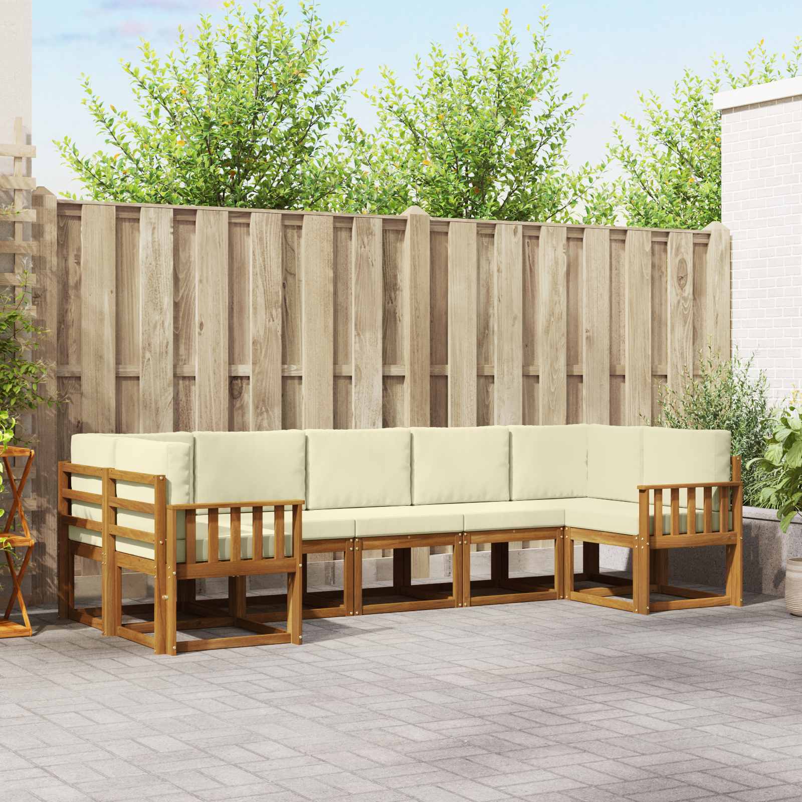 Buiten bankenset met kussen 7 pcs Natuurlijk en Crème