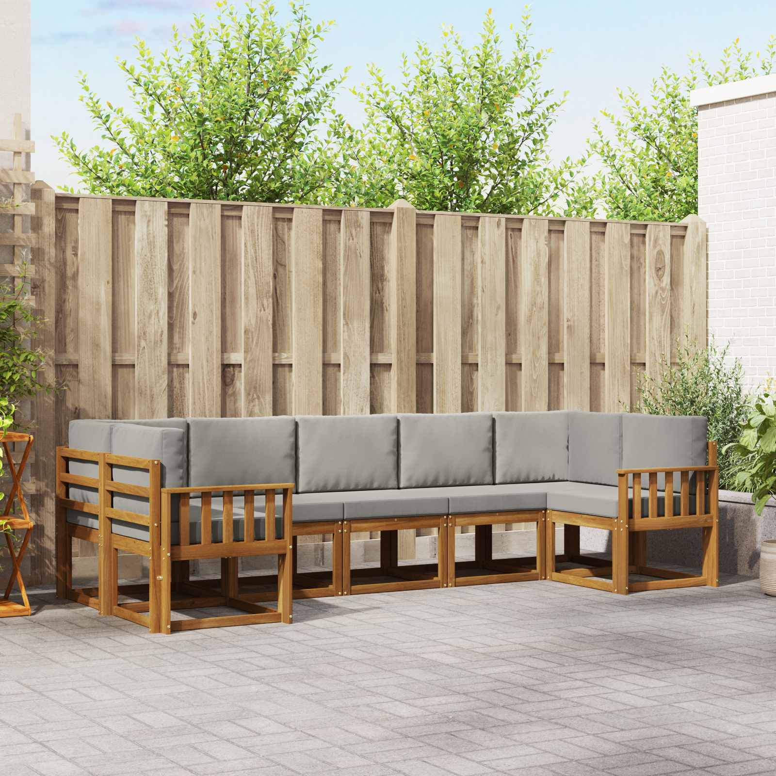 Buiten bankenset met kussen 7 pcs Natuurlijk en Lichtgrijs – afbeelding 1