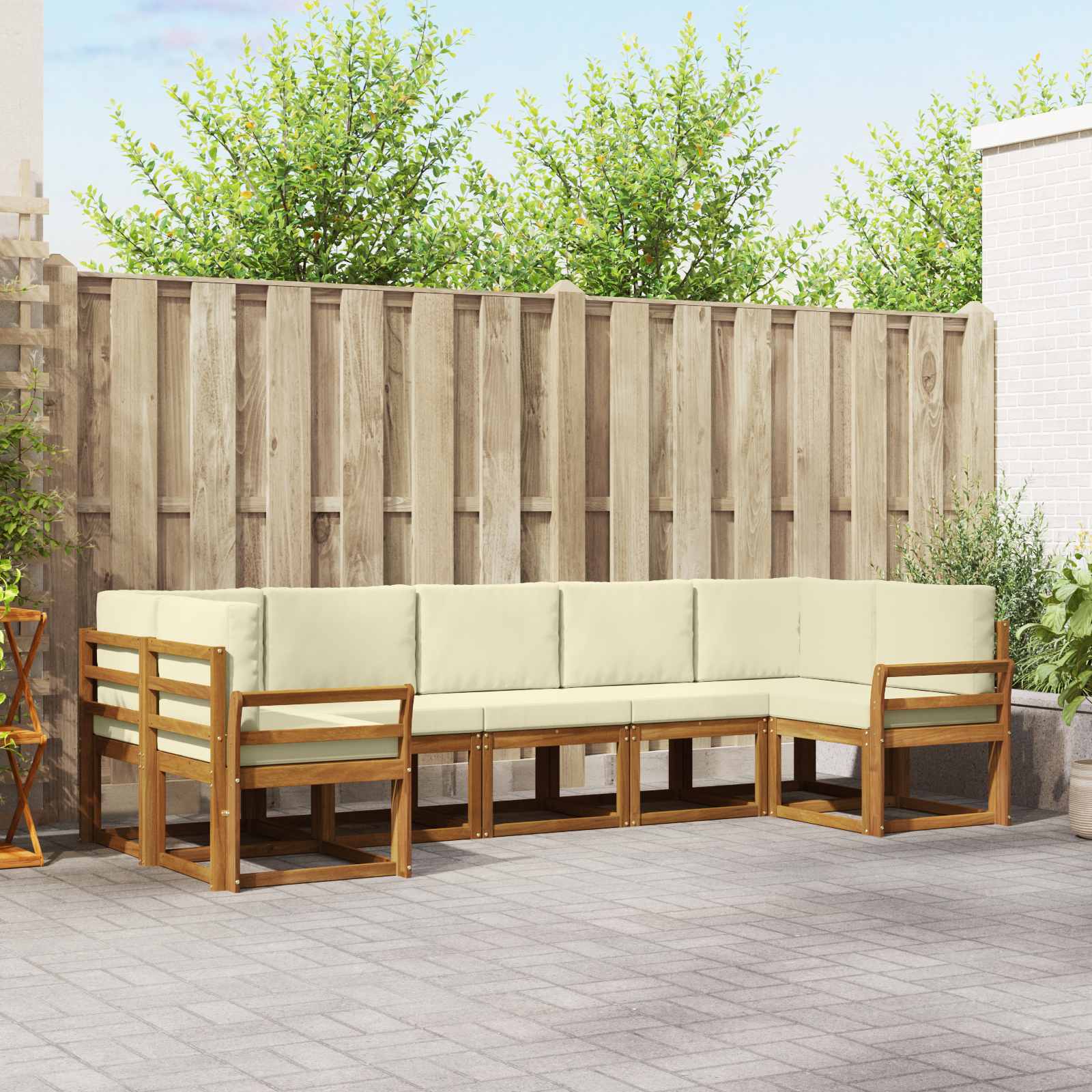Buiten bankenset met kussen 7 pcs Natuurlijk en Crème
