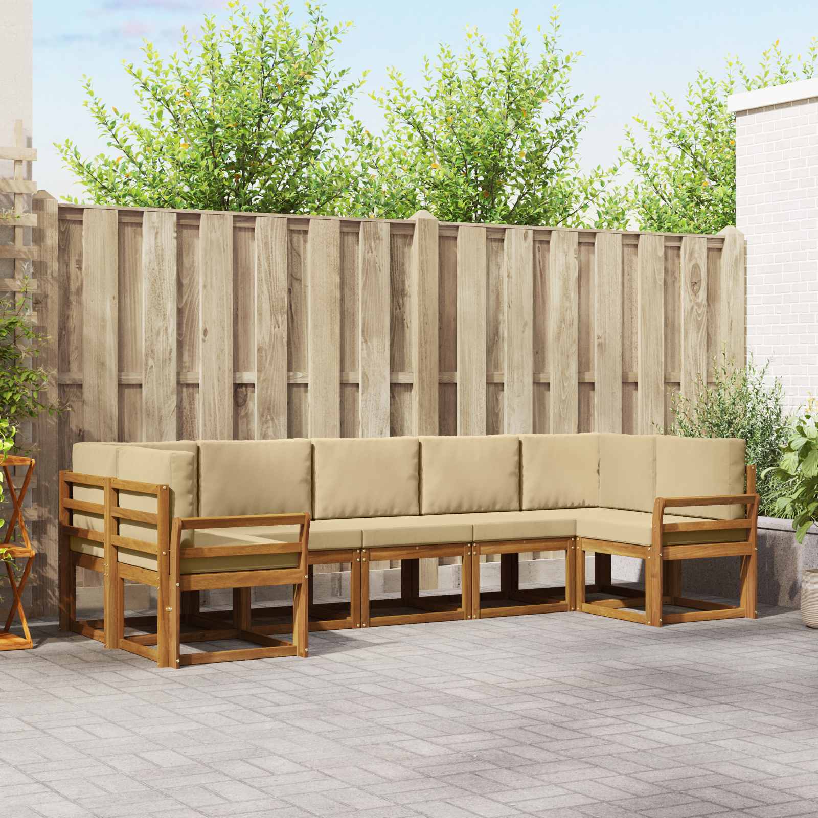 Buiten bankenset met kussen 7 pcs Natuurlijk en Beige – afbeelding 1