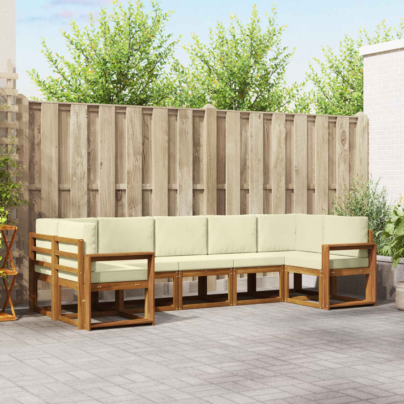 Buiten bankenset met kussen 7 pcs Natuurlijk en Crème