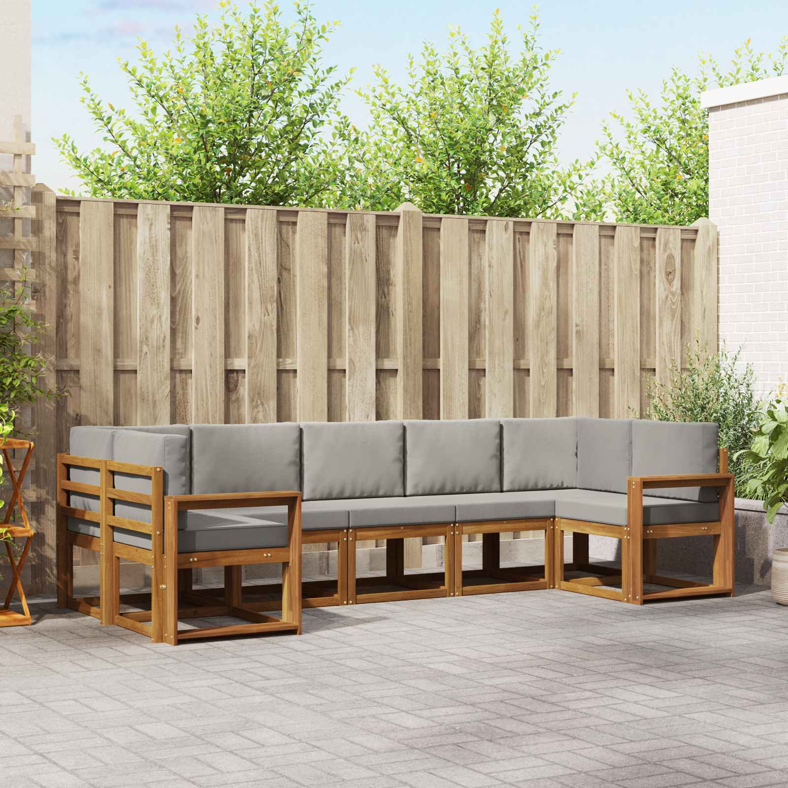 Buiten bankenset met kussen 7 pcs Natuurlijk en Lichtgrijs – afbeelding 1
