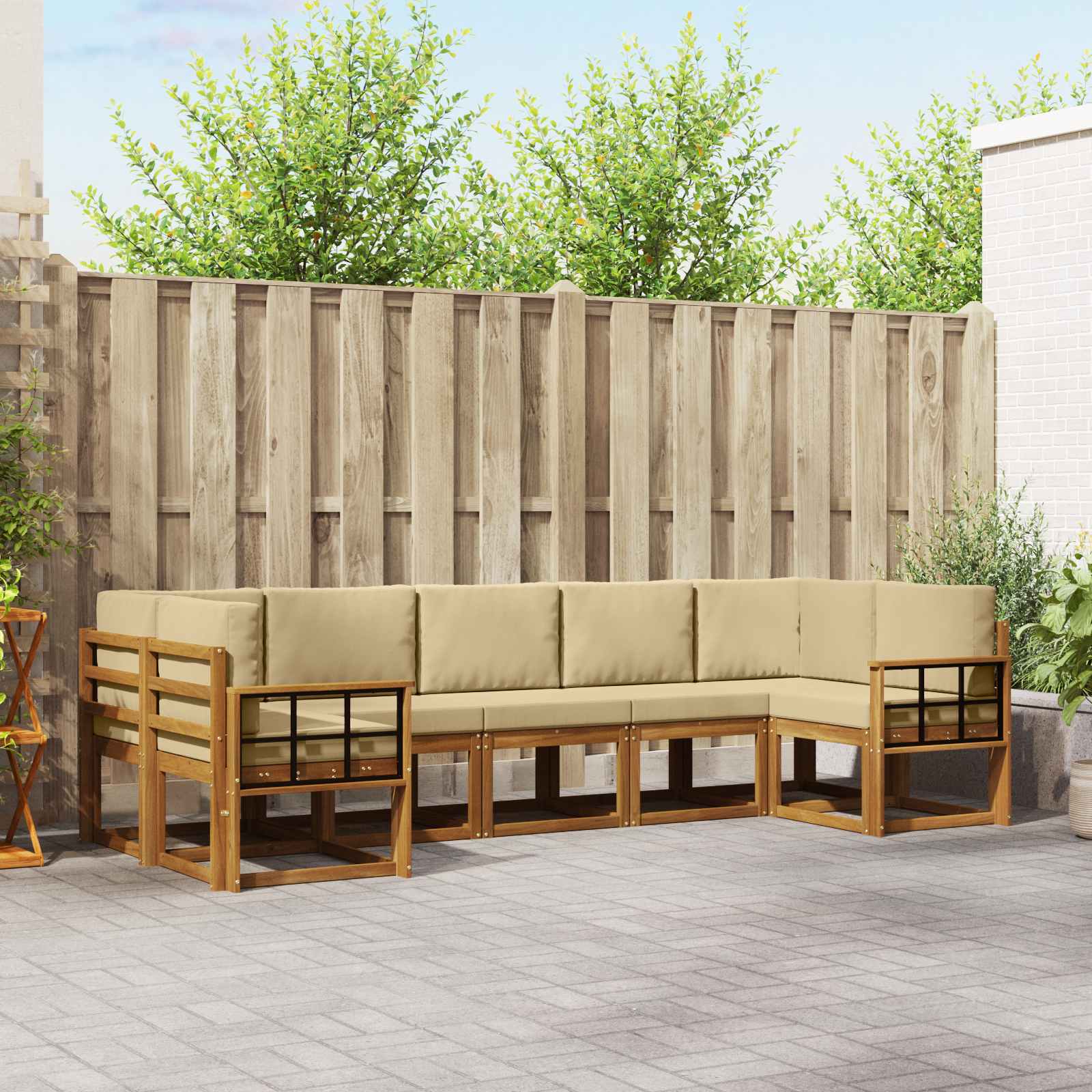 Buiten bankenset met kussen 7 pcs Natuurlijk en Beige – afbeelding 1