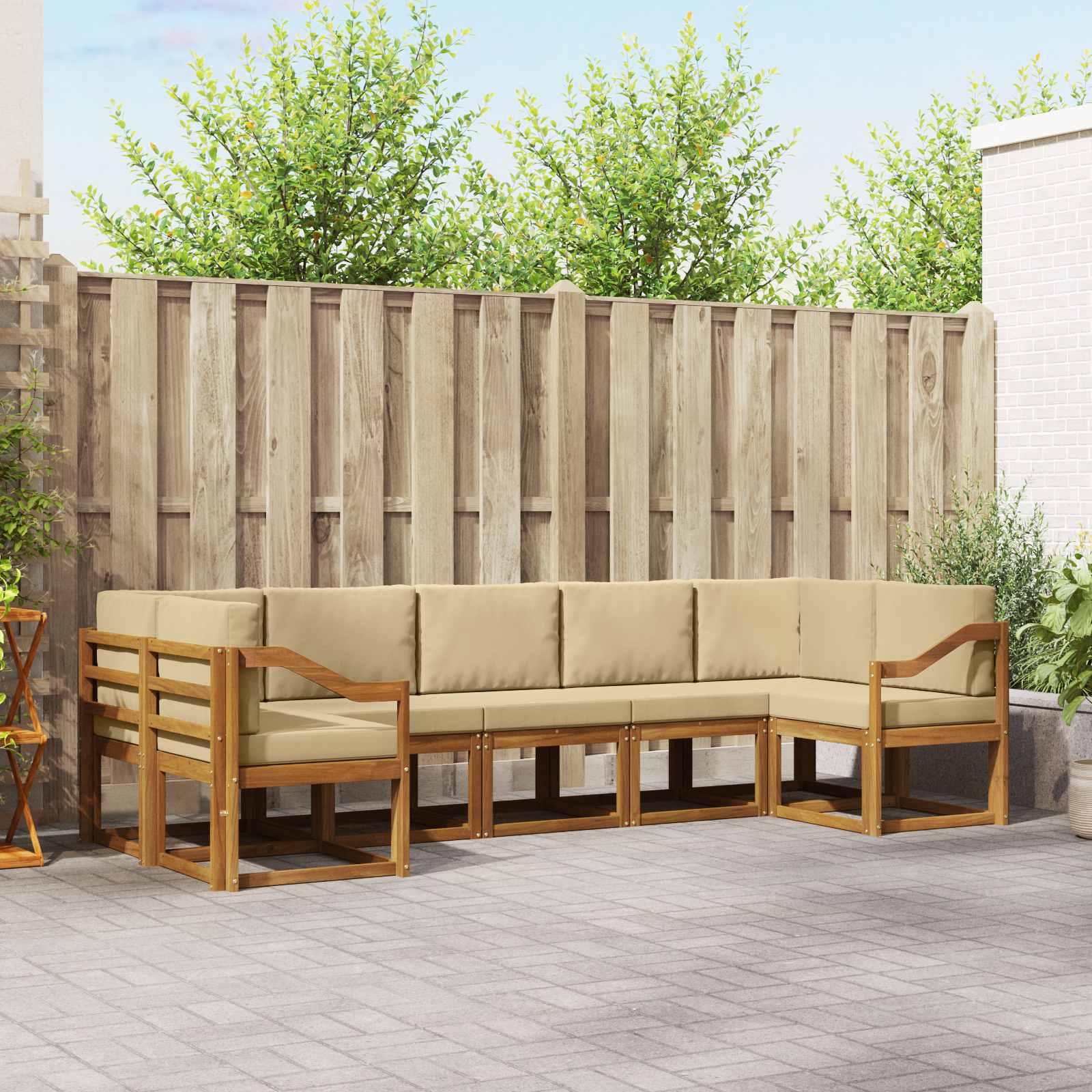 Buiten bankenset met kussen 7 pcs Natuurlijk en Beige – afbeelding 1