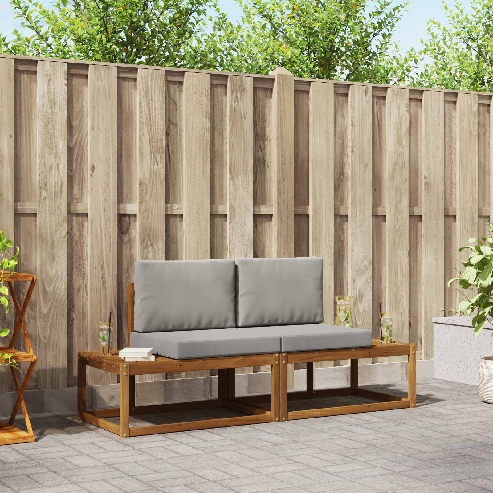 Buiten bankenset 2 pcs Naturel Massief Acaciahout en Polyester – afbeelding 1