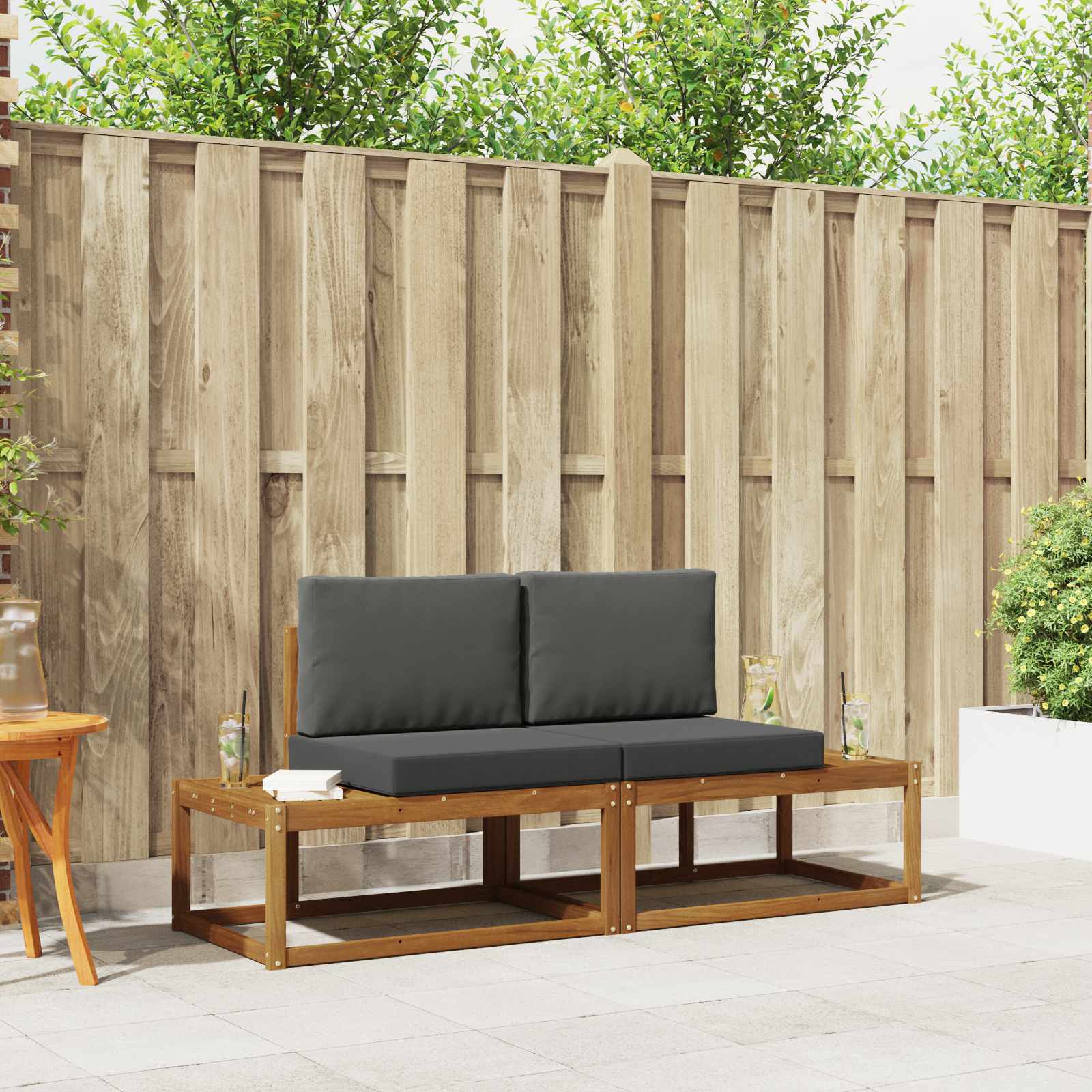 Buiten bankenset 2 pcs Naturel Massief Acaciahout en Polyester