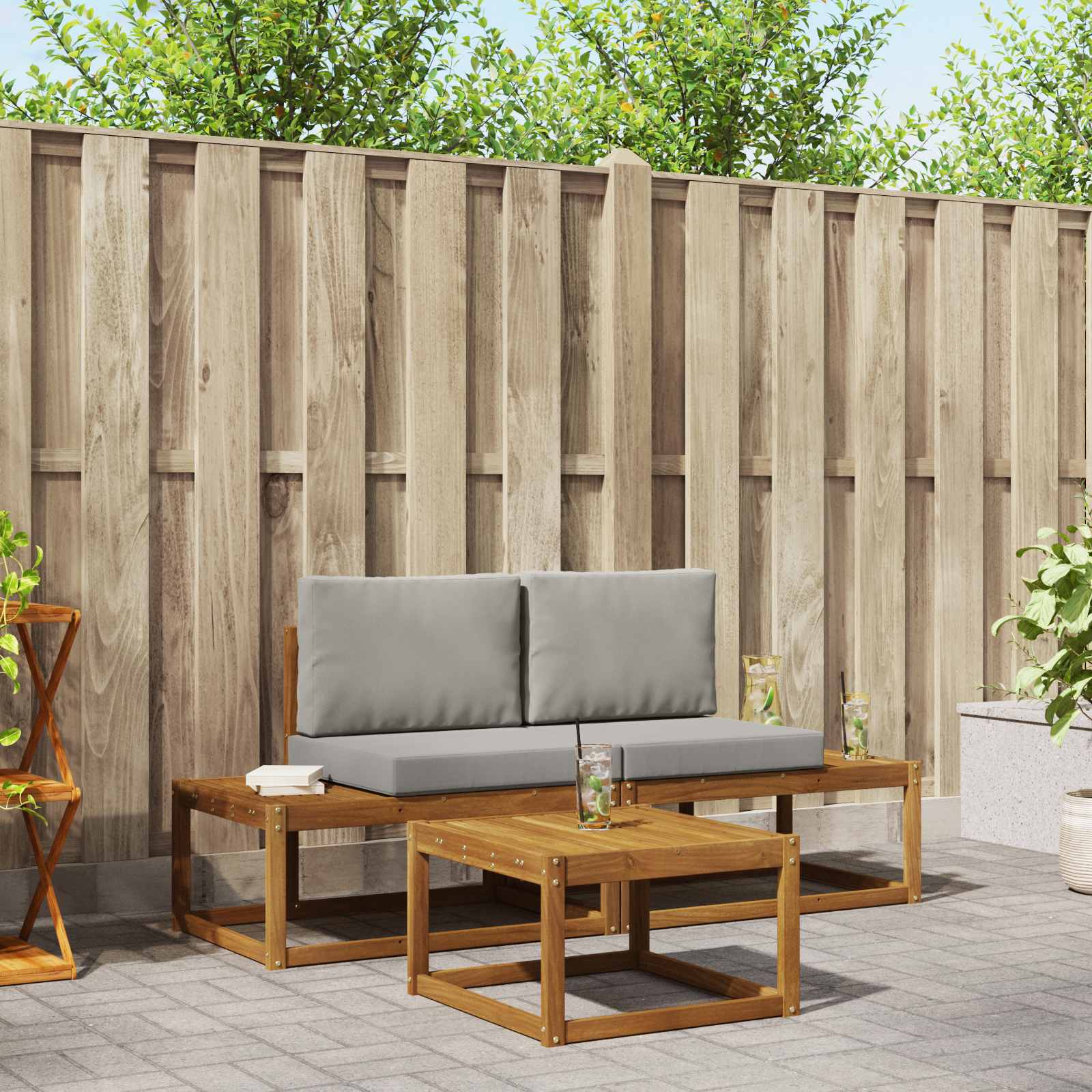 Buiten bankenset 3 pcs Naturel Massief Acaciahout en Polyester