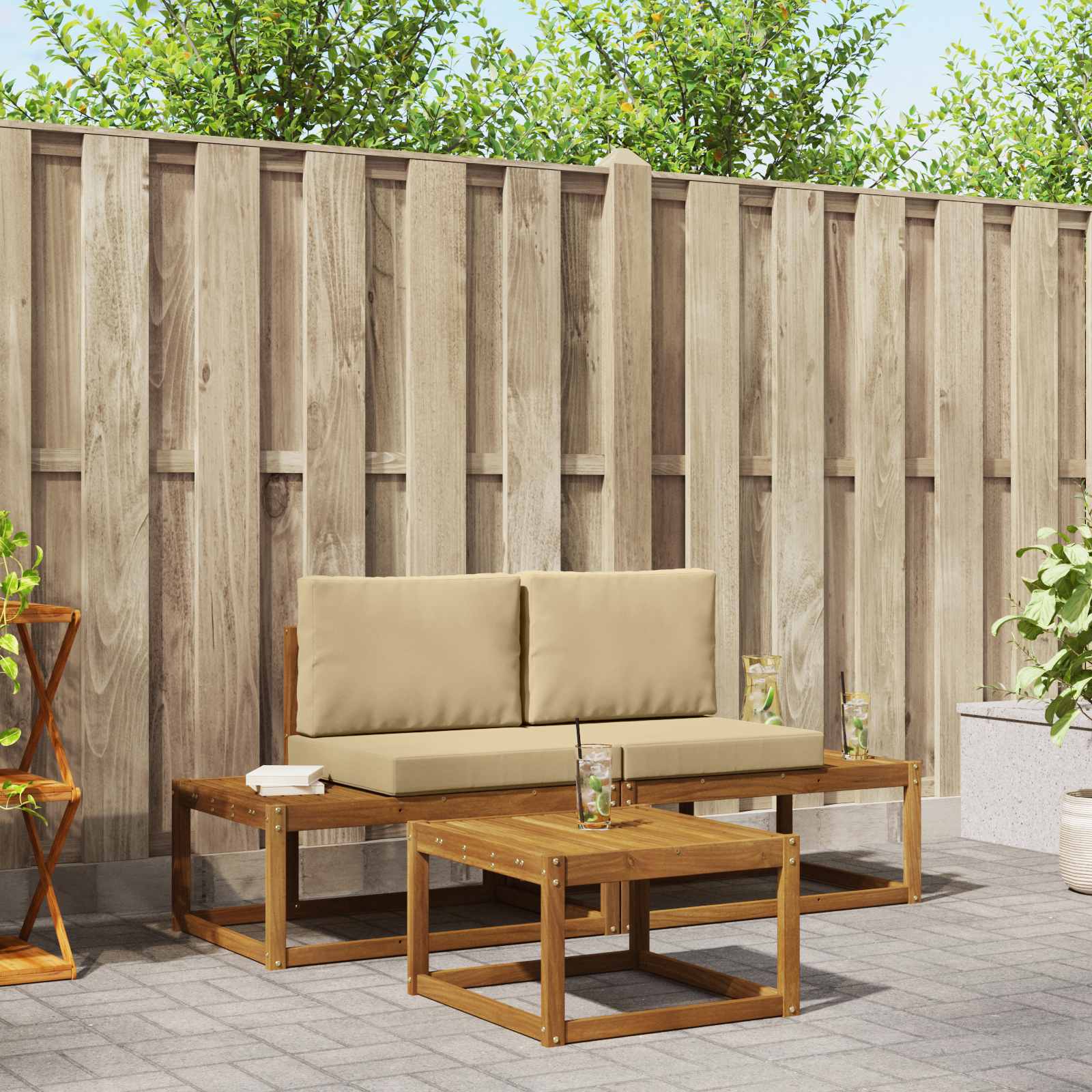 Buiten bankenset 3 pcs Naturel Massief Acaciahout en Polyester