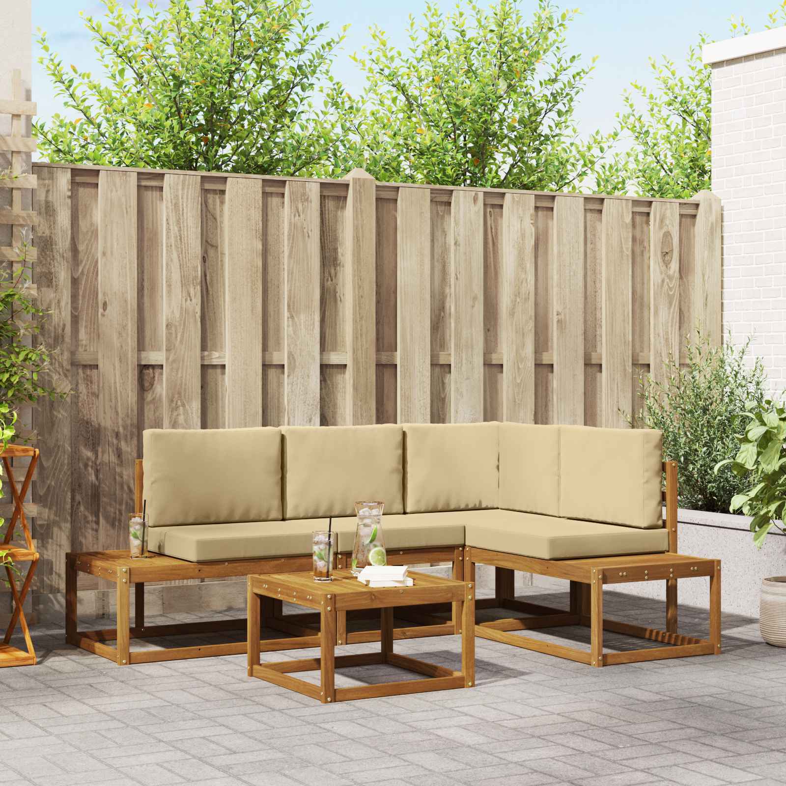 Buiten bankenset met kussen 5 Stuk Natuurlijk en Beige