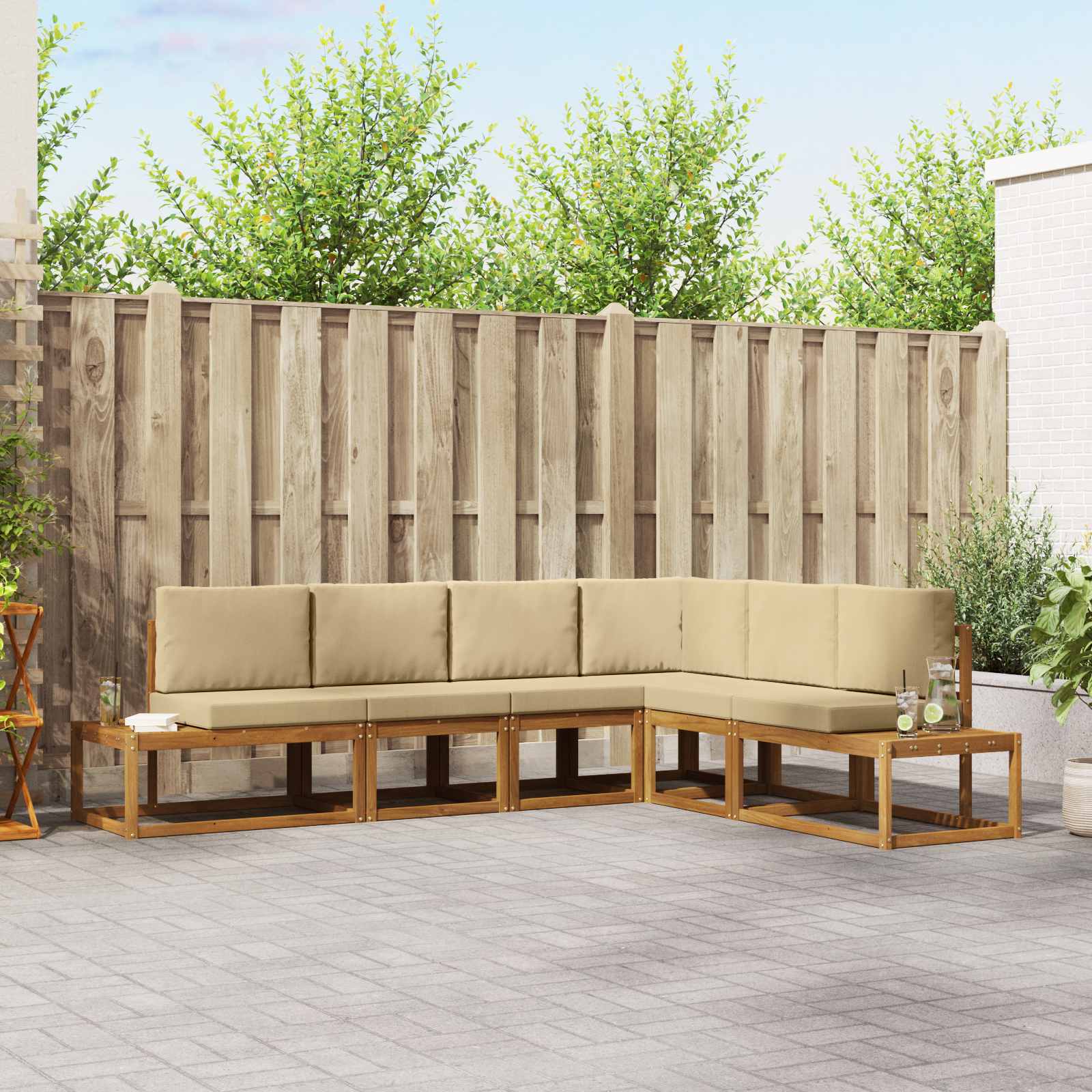 Buiten bankenset met kussen 6 Stuk Natuurlijk en Beige – afbeelding 1