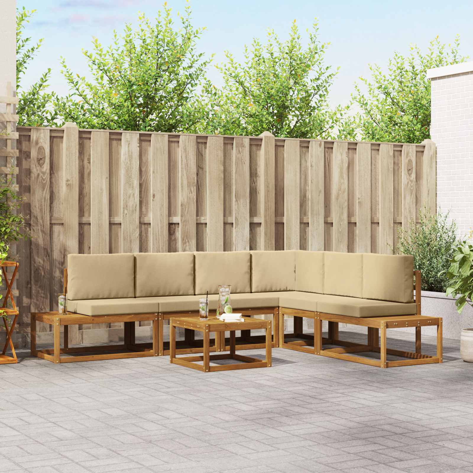 Buiten bankenset met kussen 7 Stuk Natuurlijk en Beige – afbeelding 1