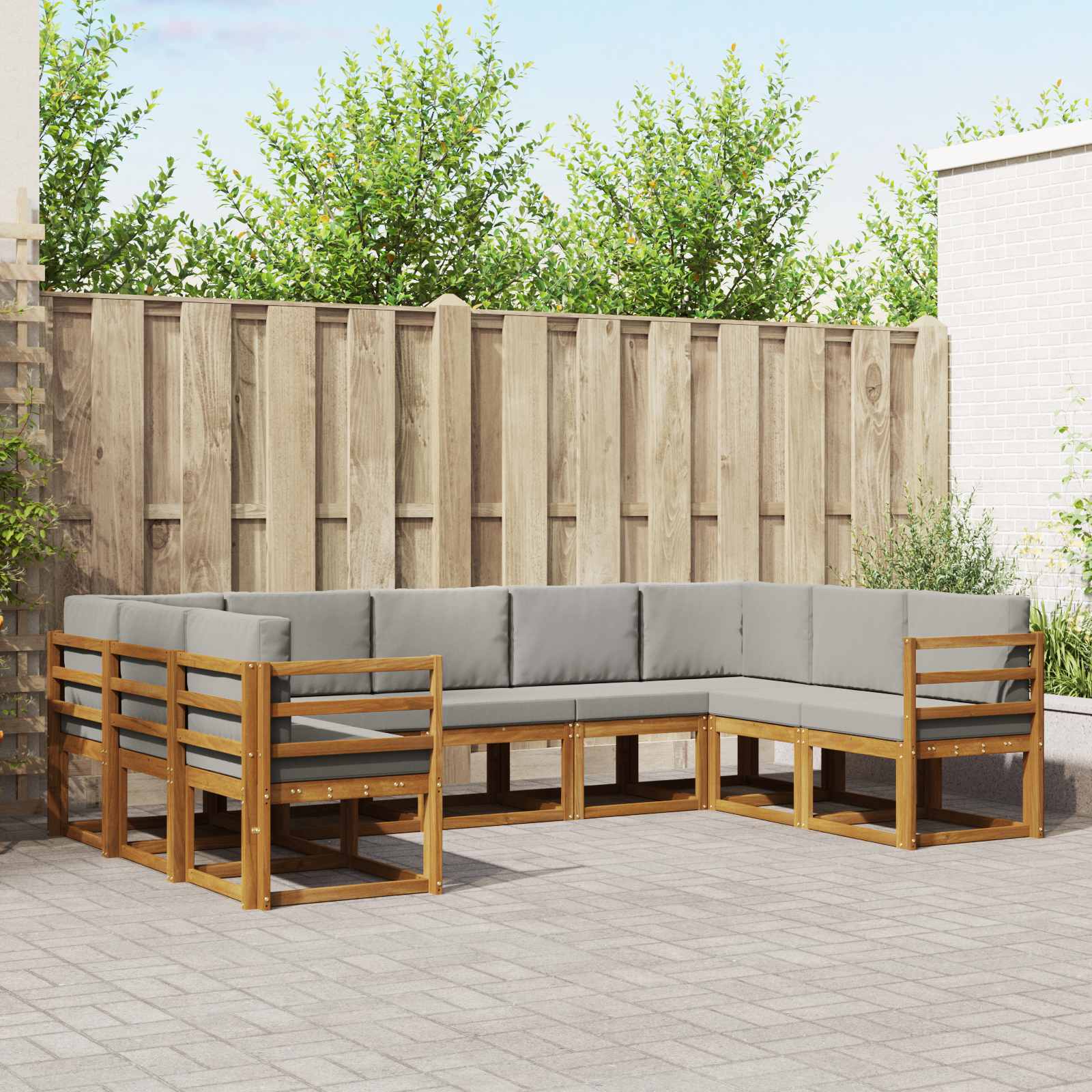 Buiten bankenset met kussen 9 pcs Natuurlijk en Lichtgrijs – afbeelding 1