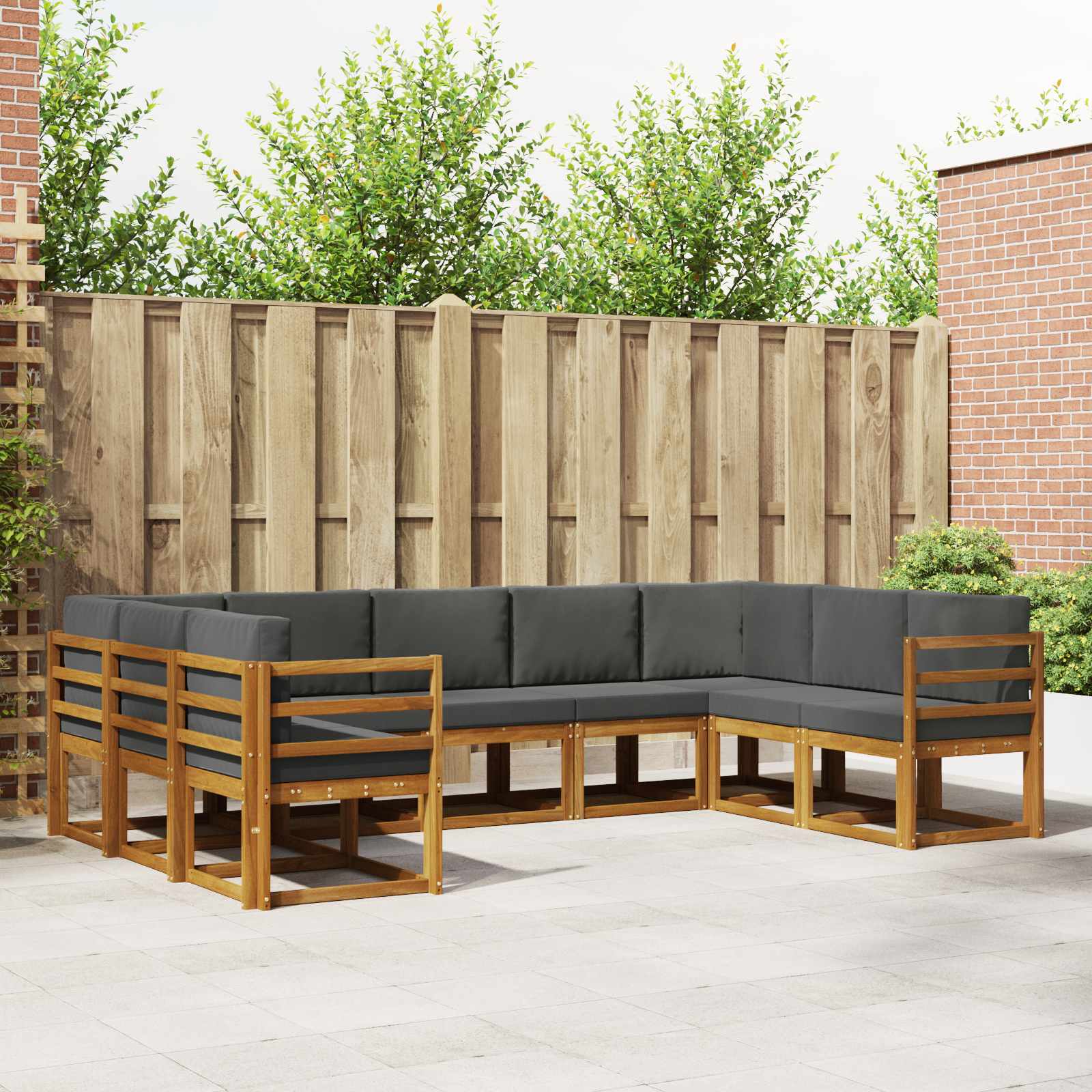Buiten bankenset met kussen 9 pcs Natuurlijk en Antraciet – afbeelding 1