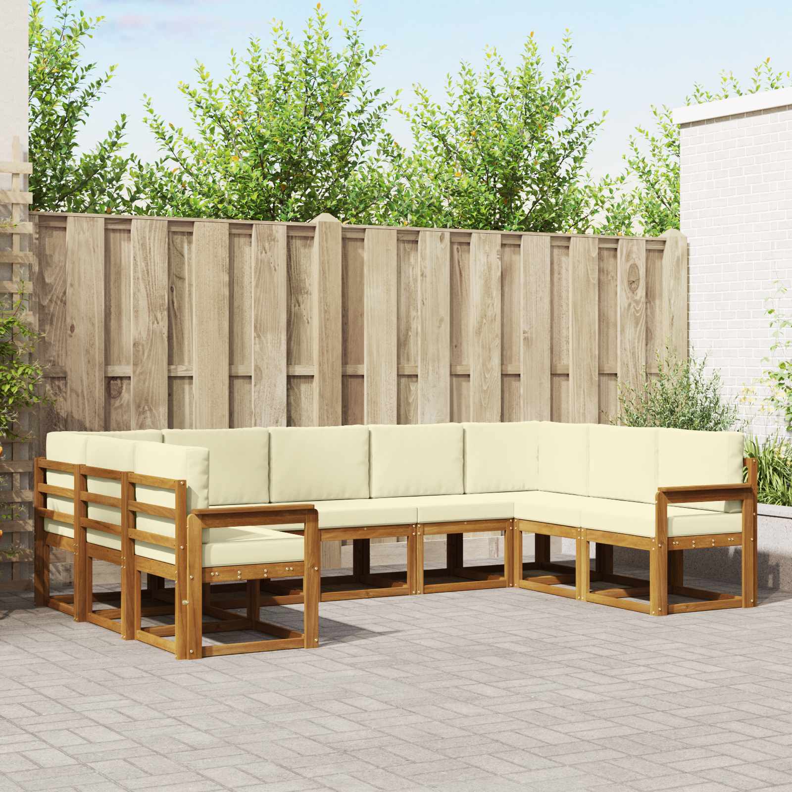 Buiten bankenset met kussen 9 pcs Natuurlijk en Crème